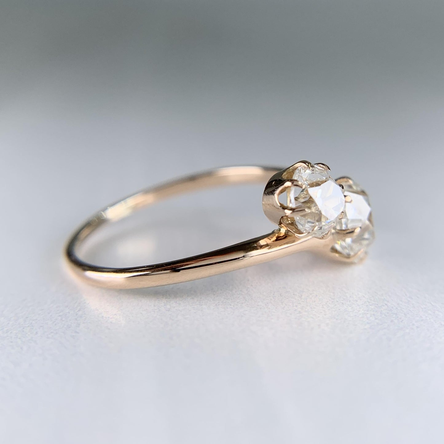 Antique 1890's Victorian Toi Et Moi Old Mine Cut Diamond Bypass Ring 14k Yellow