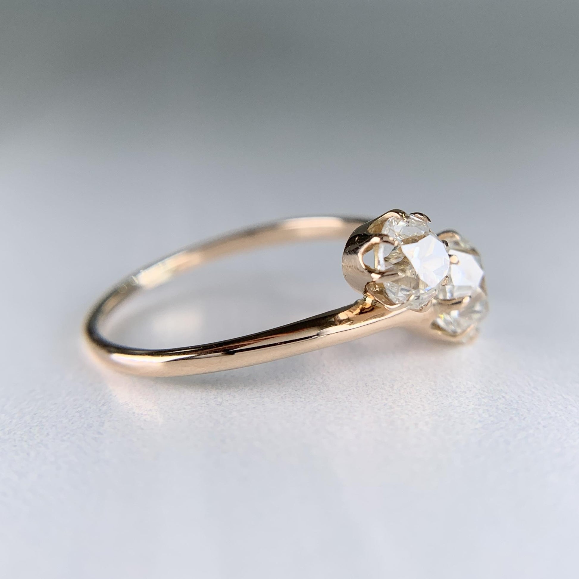 Antique 1890's Victorian Toi Et Moi Old Mine Cut Diamond Bypass Ring 14k Yellow