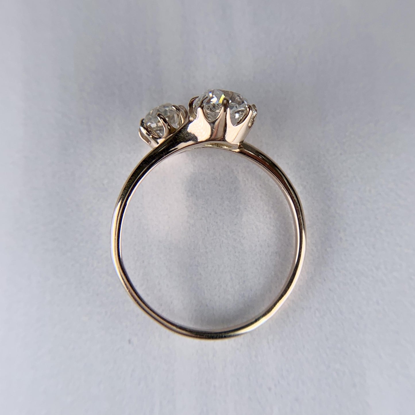 Antique 1890's Victorian Toi Et Moi Old Mine Cut Diamond Bypass Ring 14k Yellow