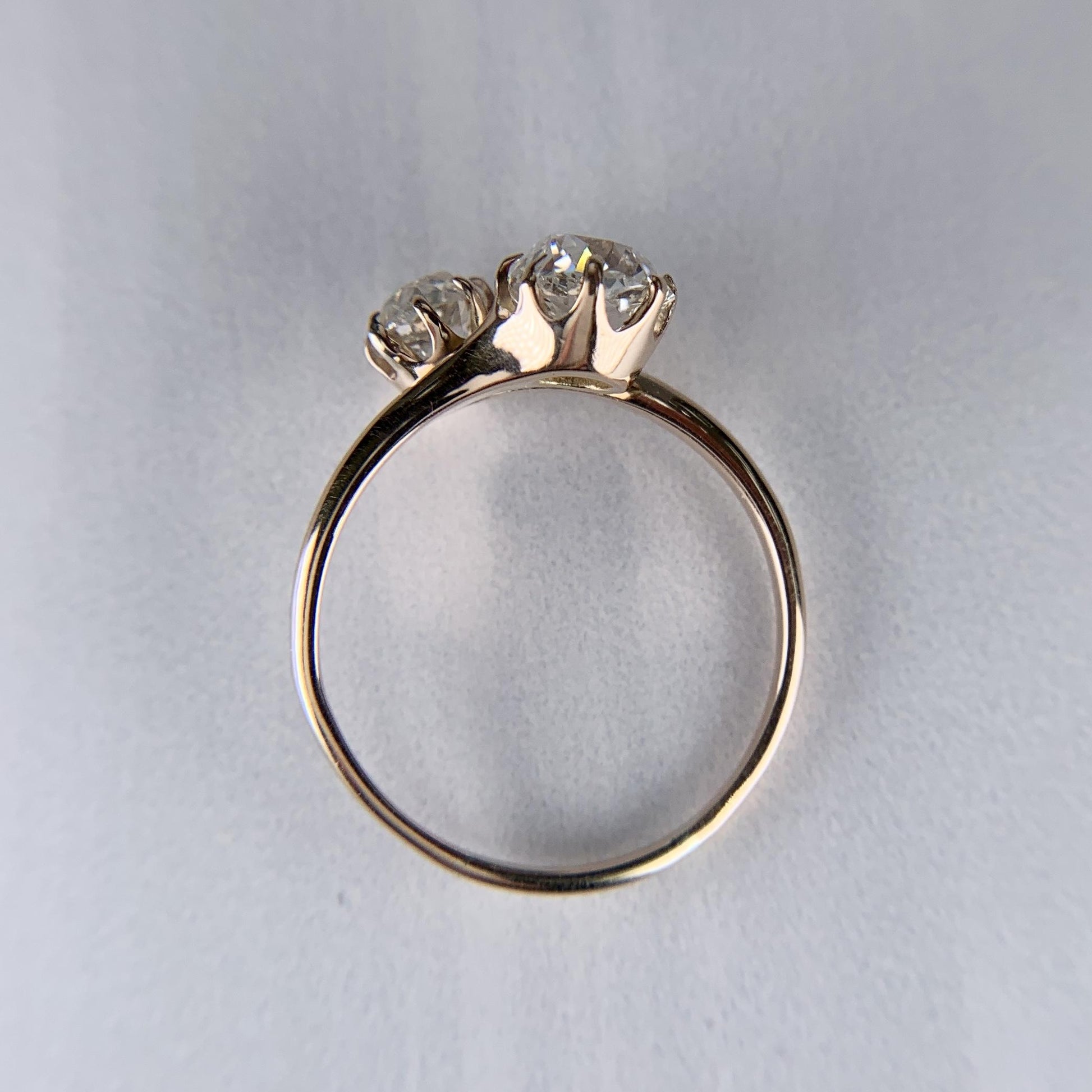 Antique 1890's Victorian Toi Et Moi Old Mine Cut Diamond Bypass Ring 14k Yellow