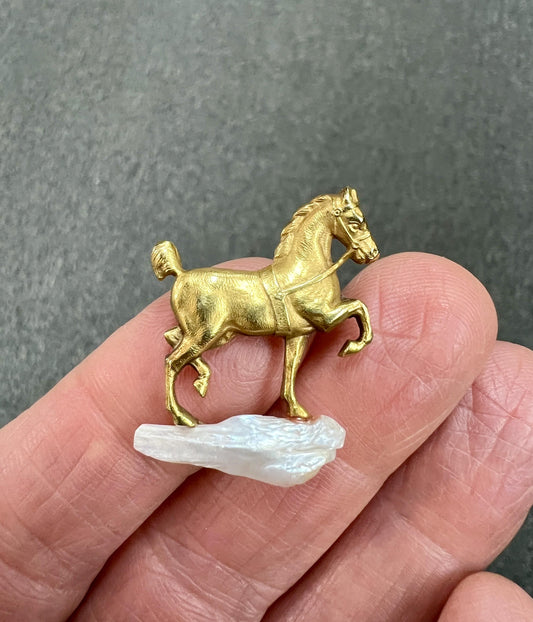 Art Nouveau Yellow Gold Horse On A Pearl Rock Brooch Circa 1900