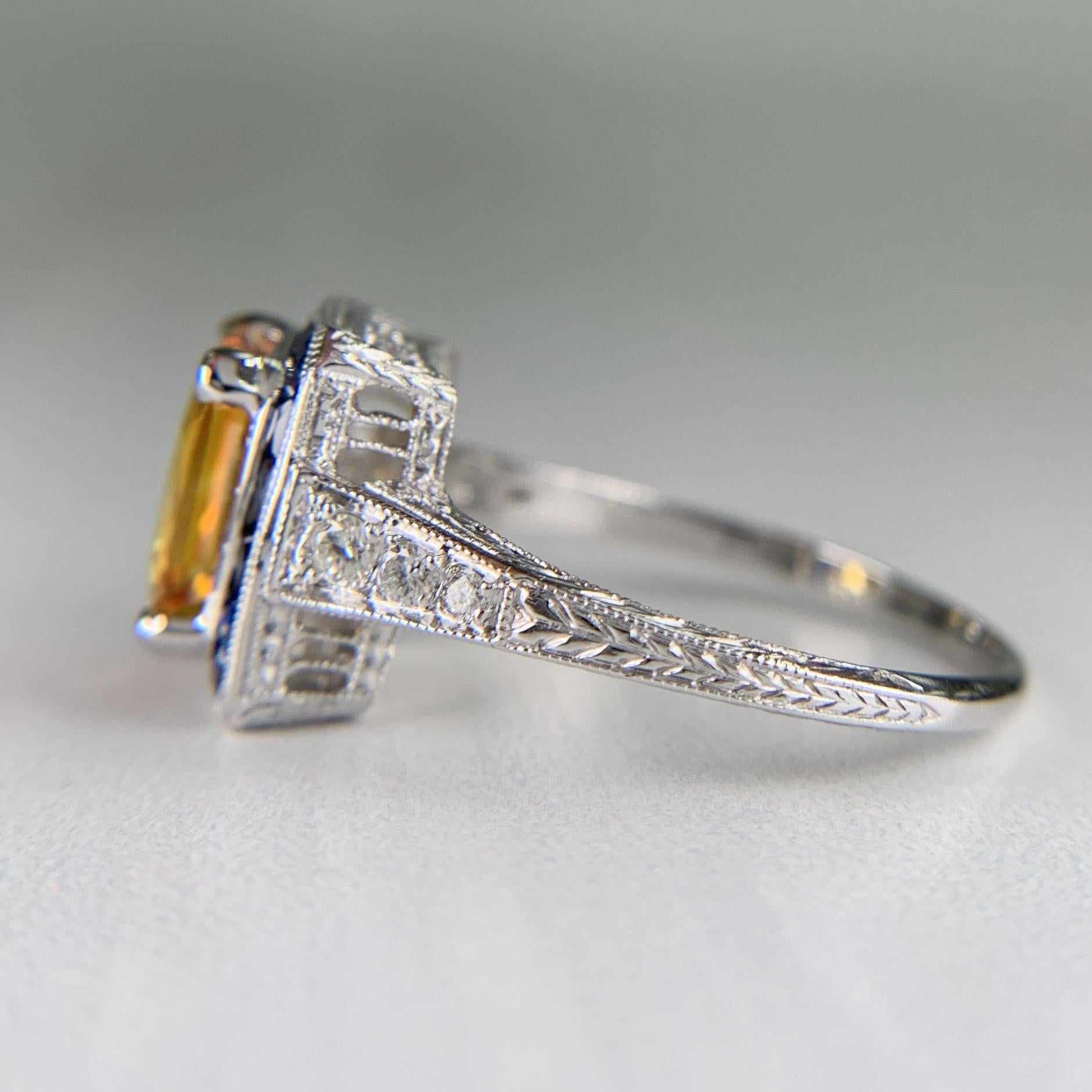 Sapphire and Diamond Art Deco Inspired Ring Platinum