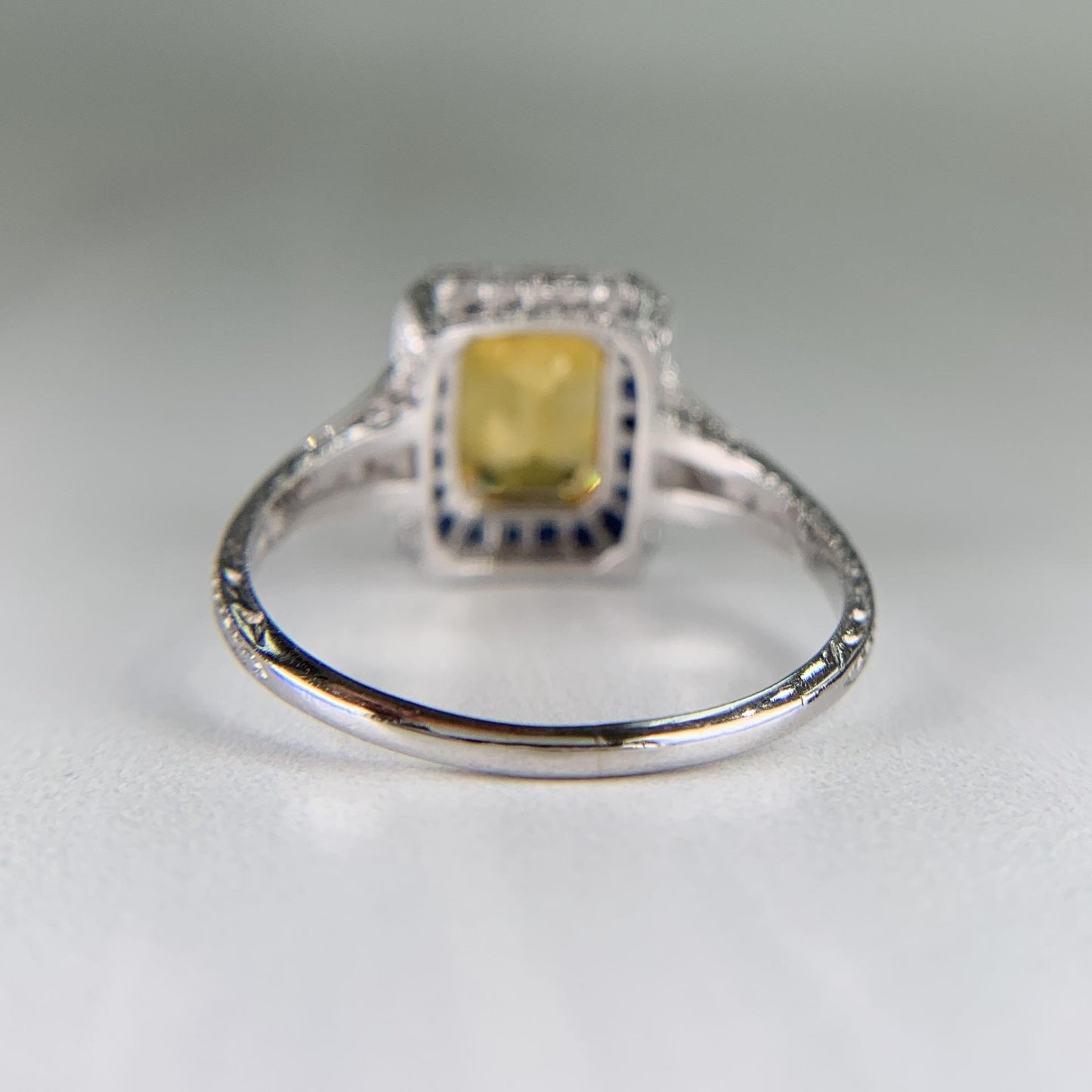Sapphire and Diamond Art Deco Inspired Ring Platinum