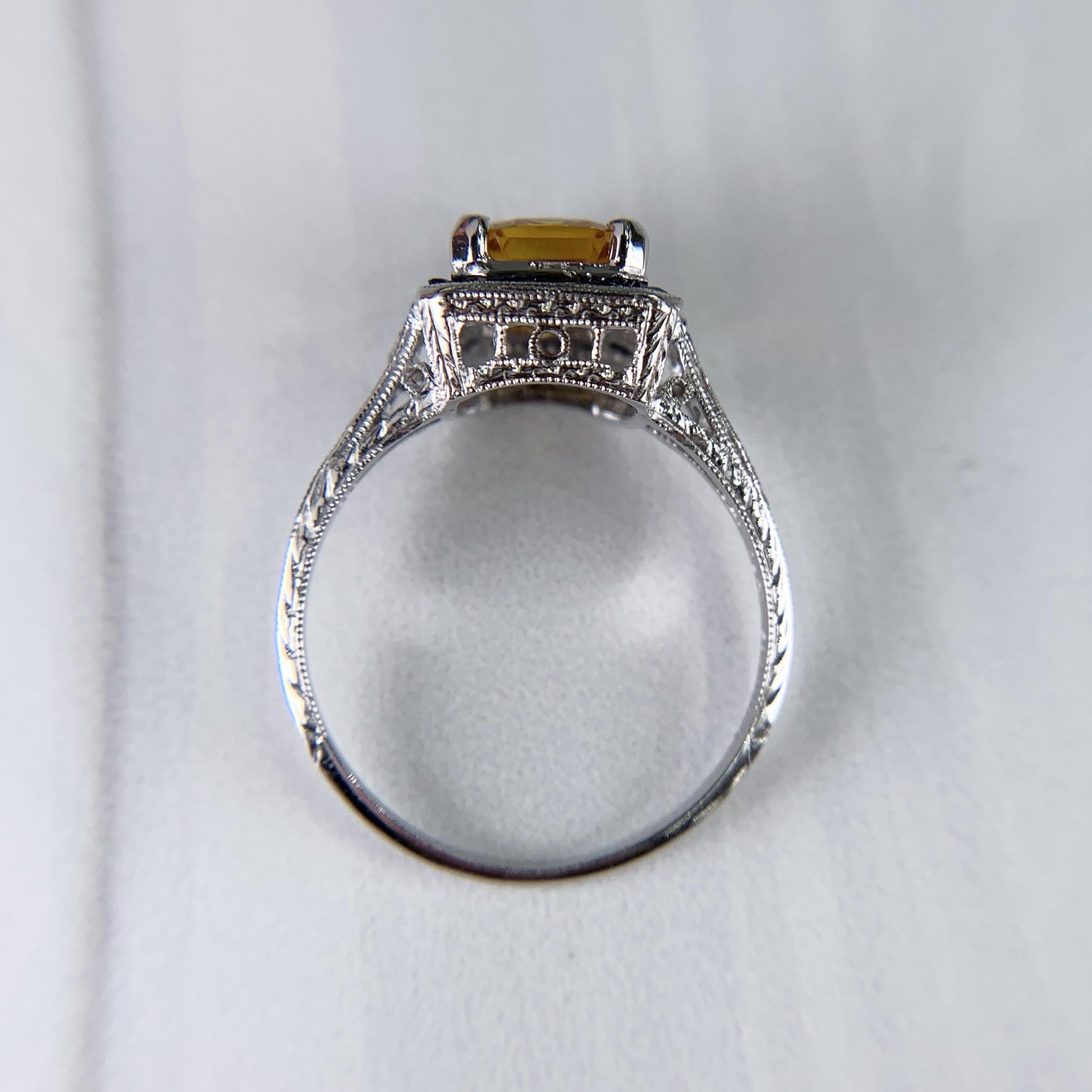 Sapphire and Diamond Art Deco Inspired Ring Platinum