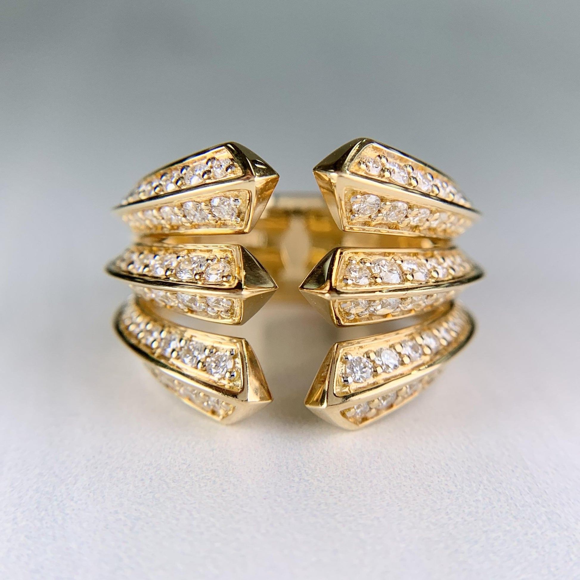 David Yurman Roman Three Row Diamond Statement Ring 18k Yellow Gold