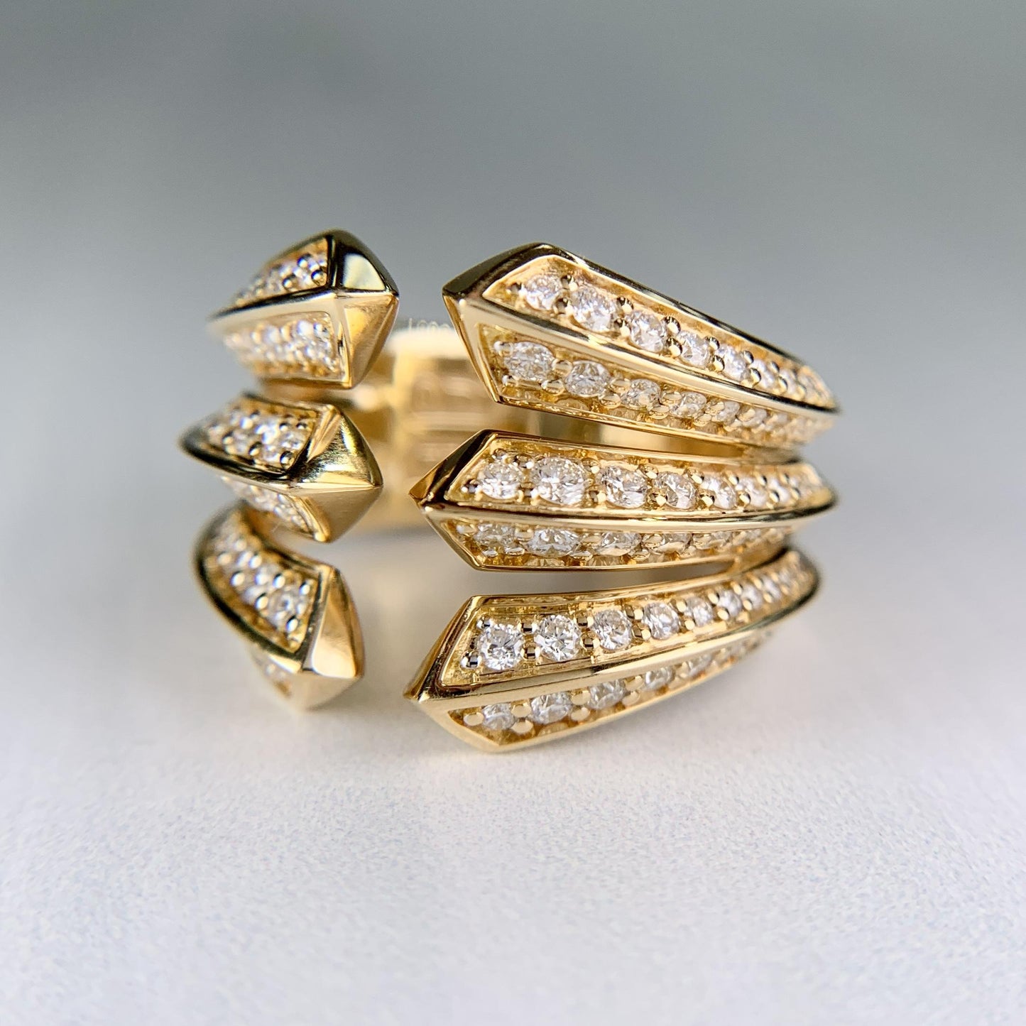 David Yurman Roman Three Row Diamond Statement Ring 18k Yellow Gold