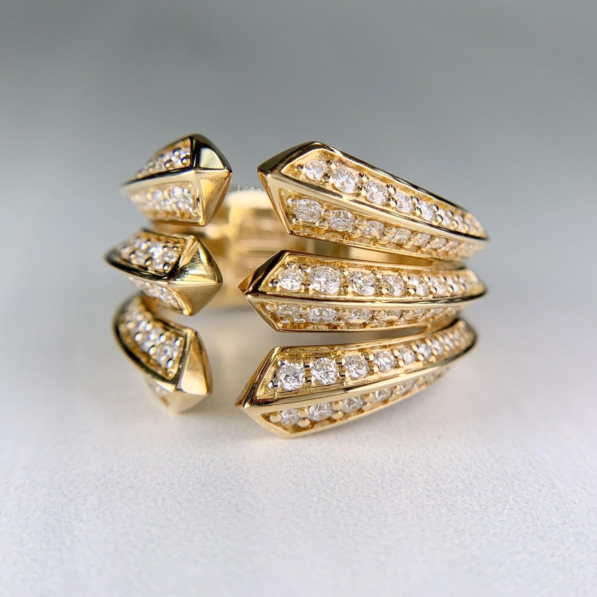David Yurman Roman Three Row Diamond Statement Ring 18k Yellow Gold