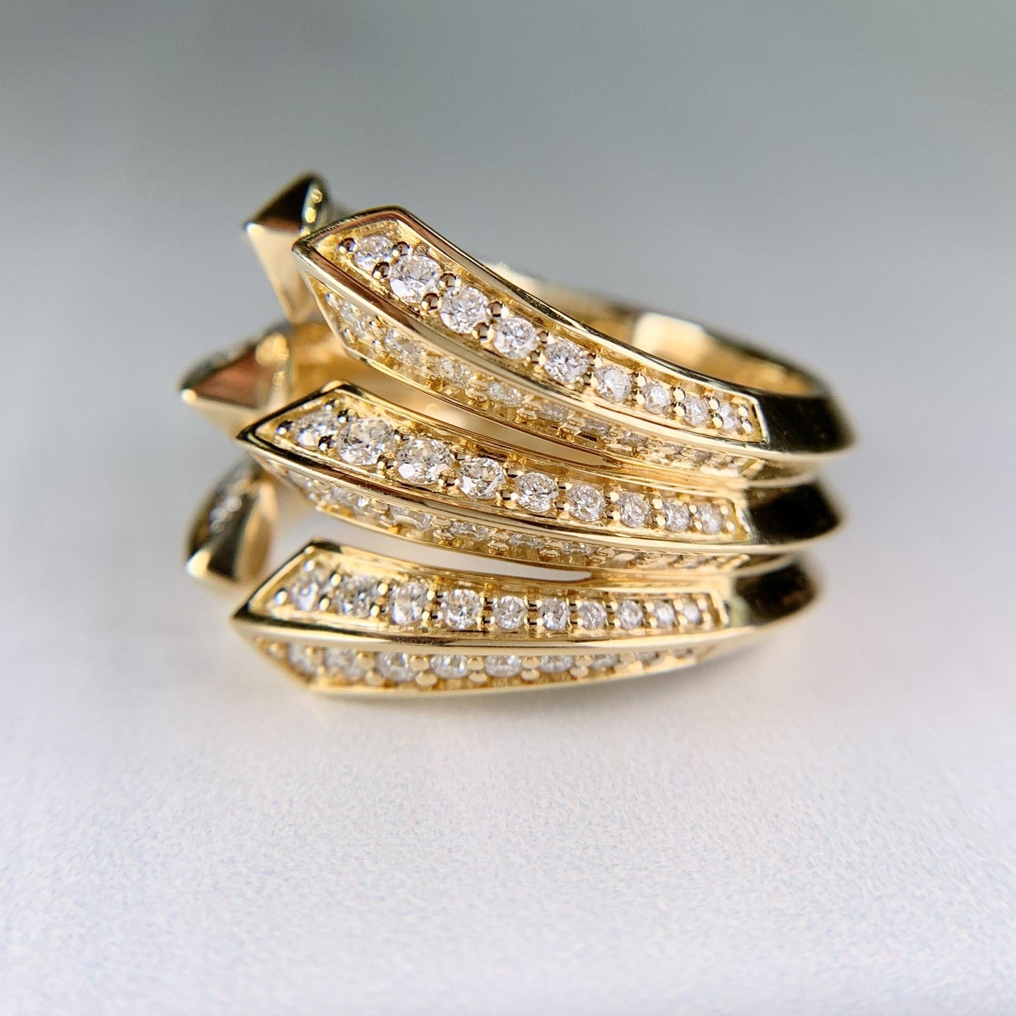 David Yurman Roman Three Row Diamond Statement Ring 18k Yellow Gold