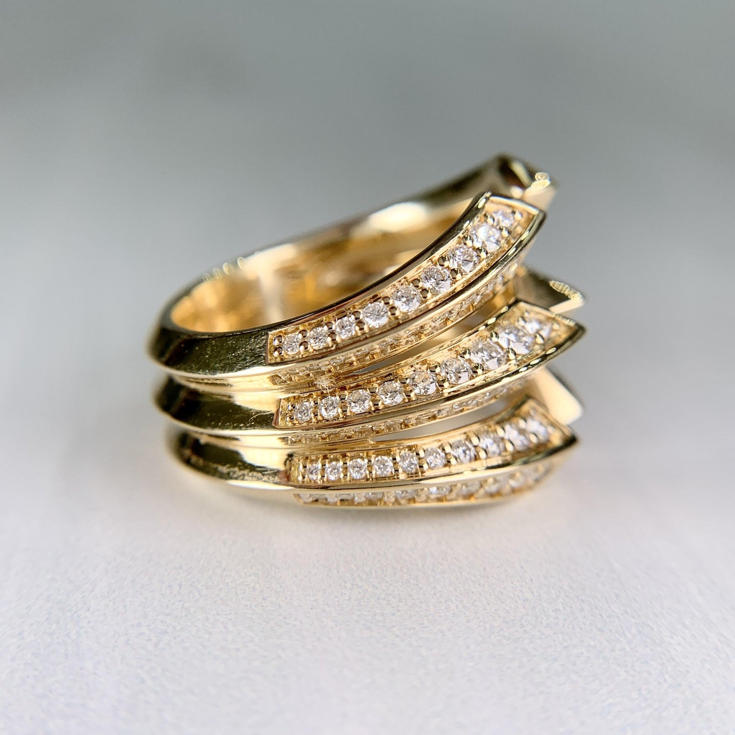 David Yurman Roman Three Row Diamond Statement Ring 18k Yellow Gold