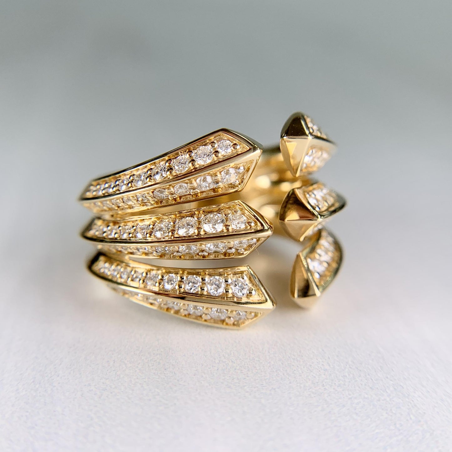 David Yurman Roman Three Row Diamond Statement Ring 18k Yellow Gold