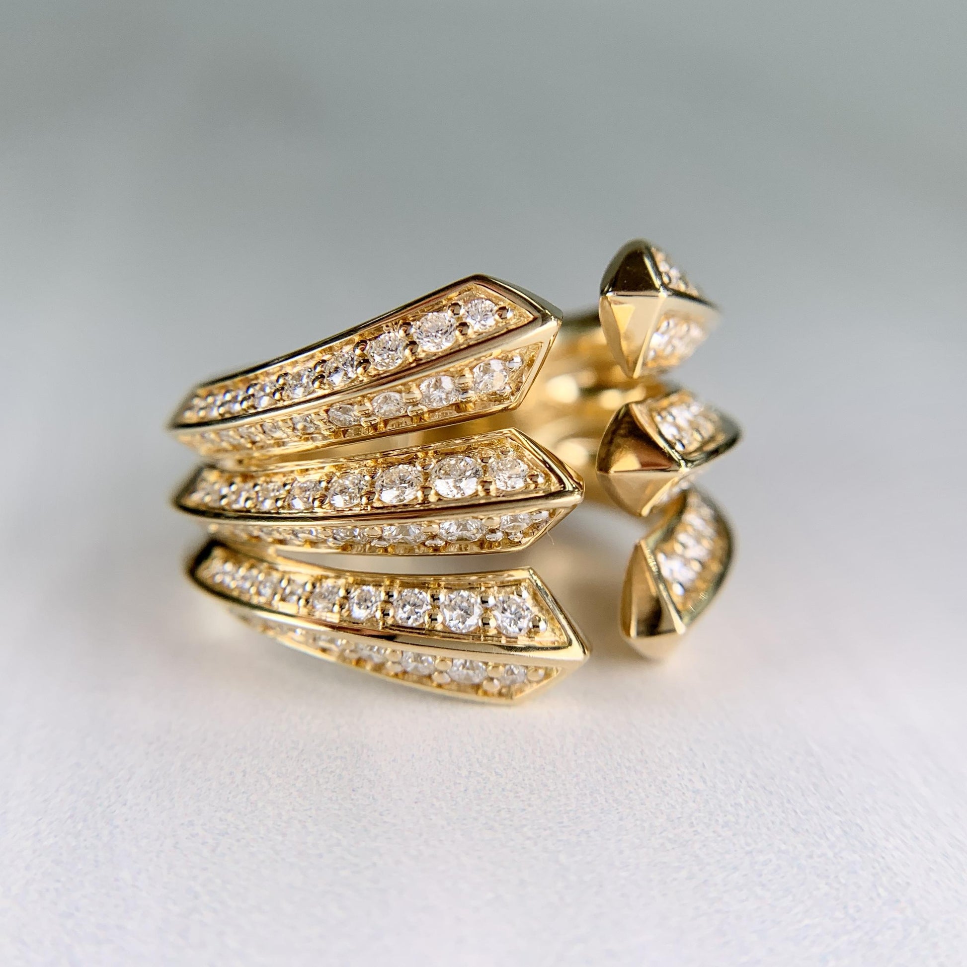 David Yurman Roman Three Row Diamond Statement Ring 18k Yellow Gold