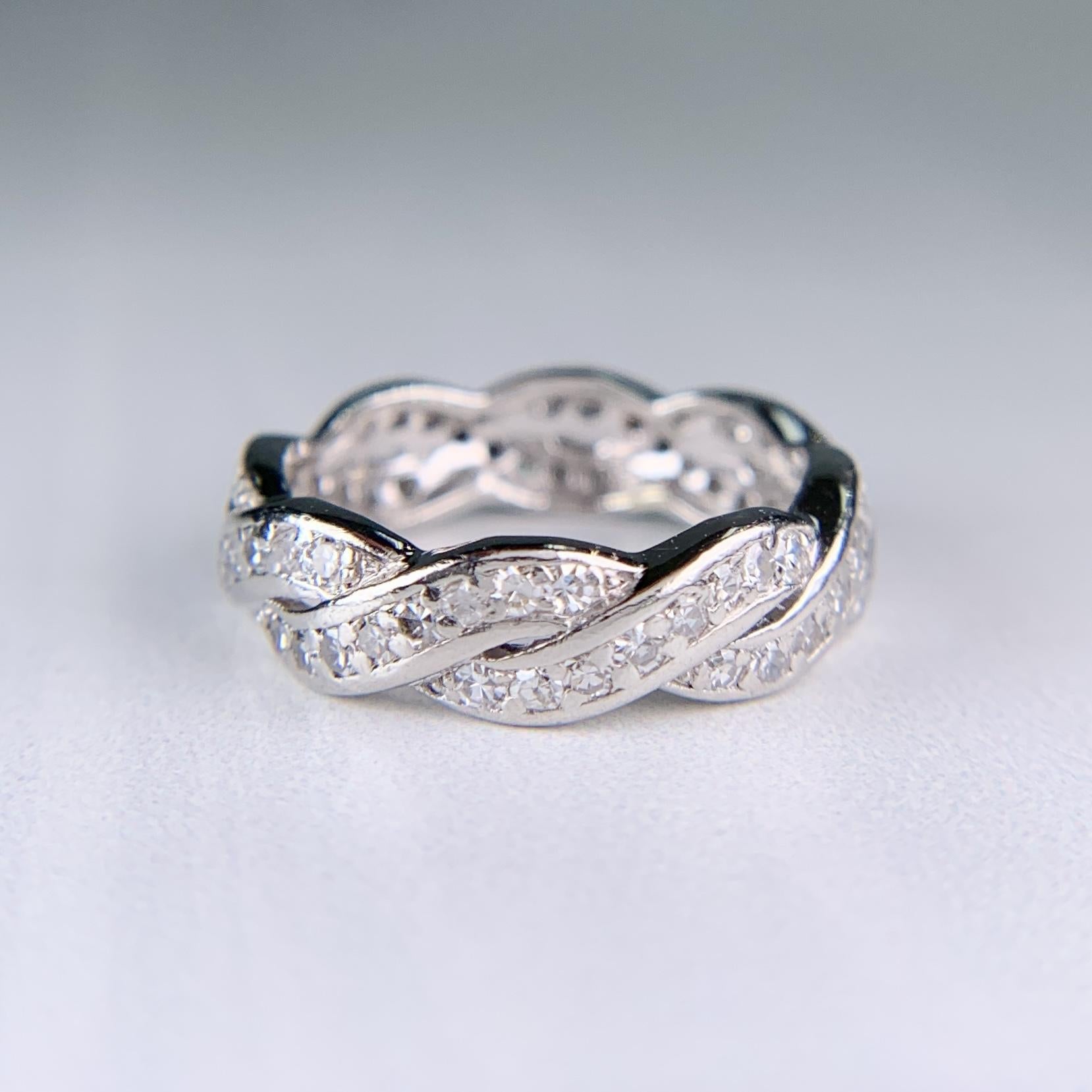 Vintage 1950's Twist Diamond Eternity Band Ring Platinum