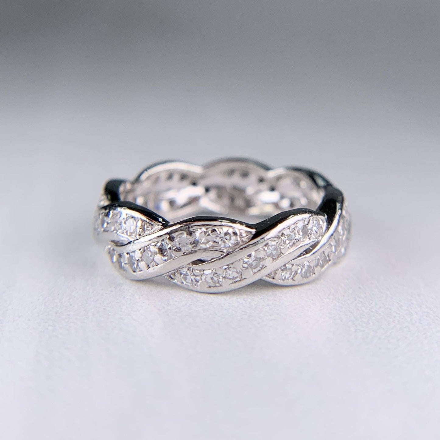 Vintage 1950's Twist Diamond Eternity Band Ring Platinum