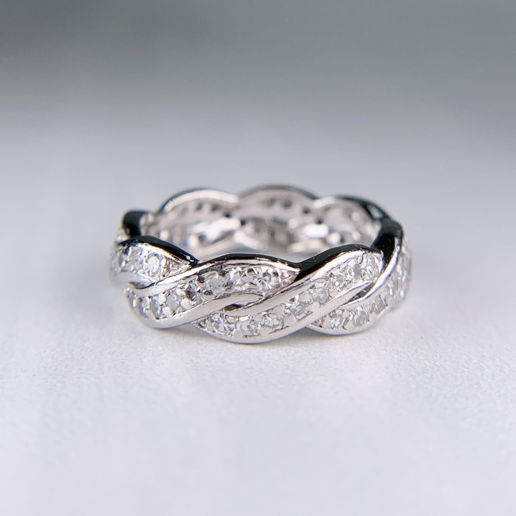 Vintage 1950's Twist Diamond Eternity Band Ring Platinum