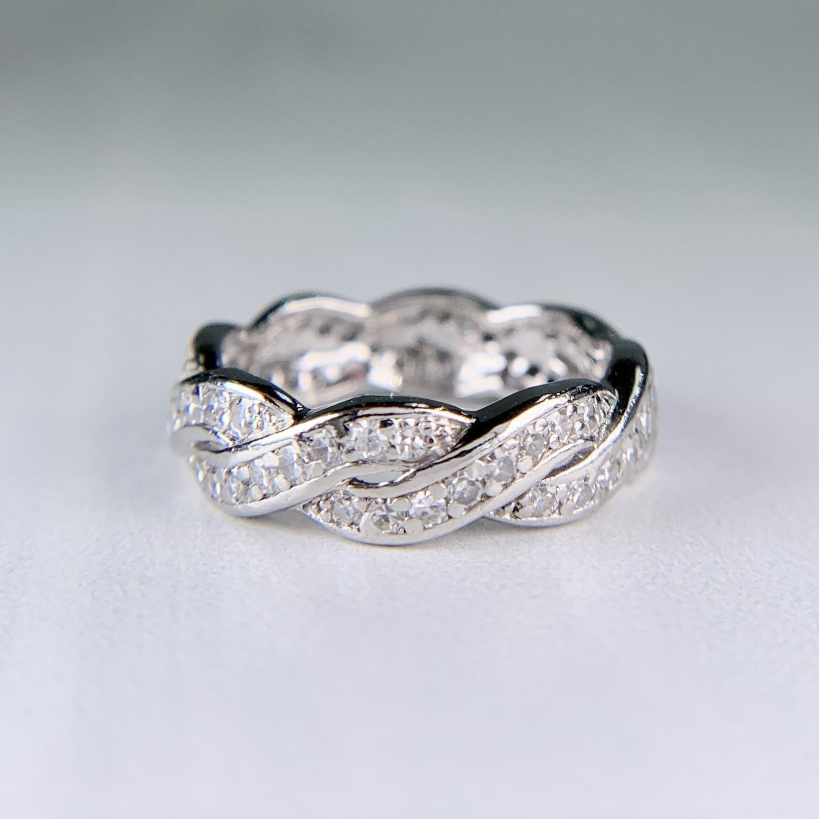 Vintage 1950's Twist Diamond Eternity Band Ring Platinum