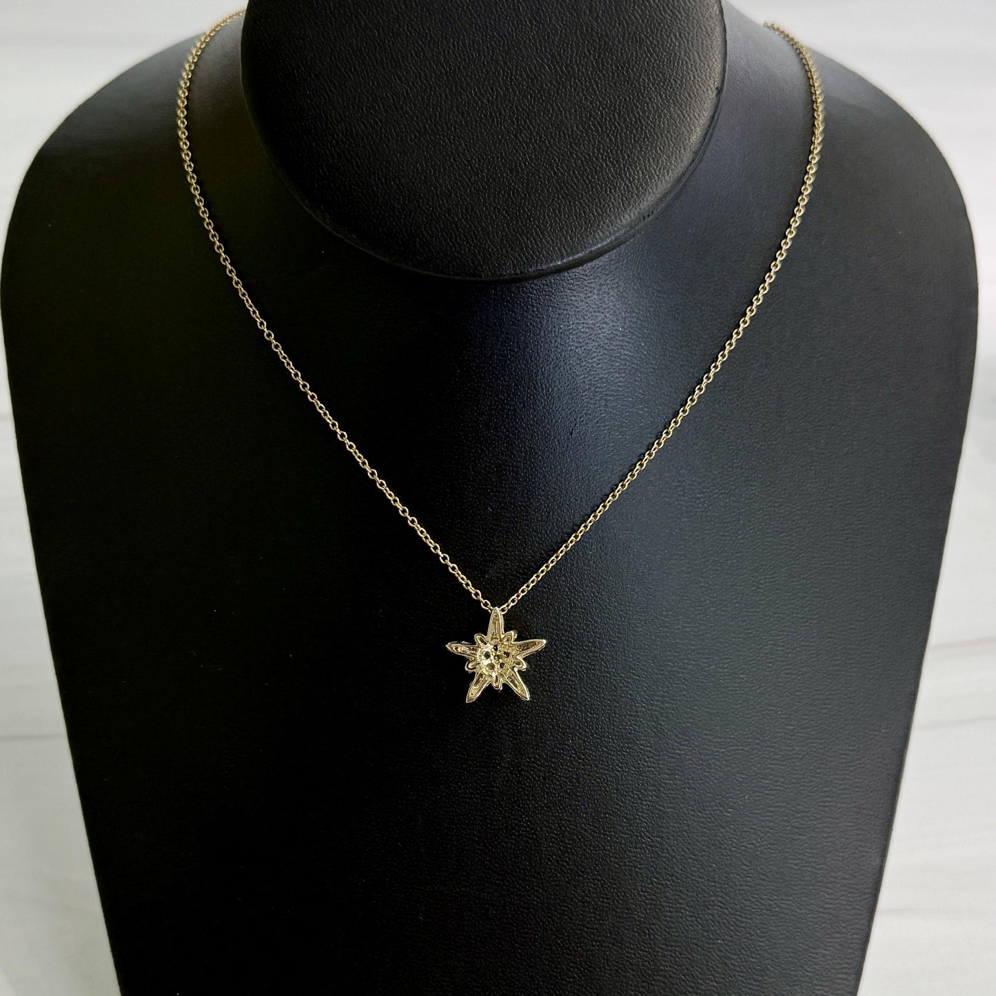 Diamond Star Cluster Necklace 14k White and Yellow Gold