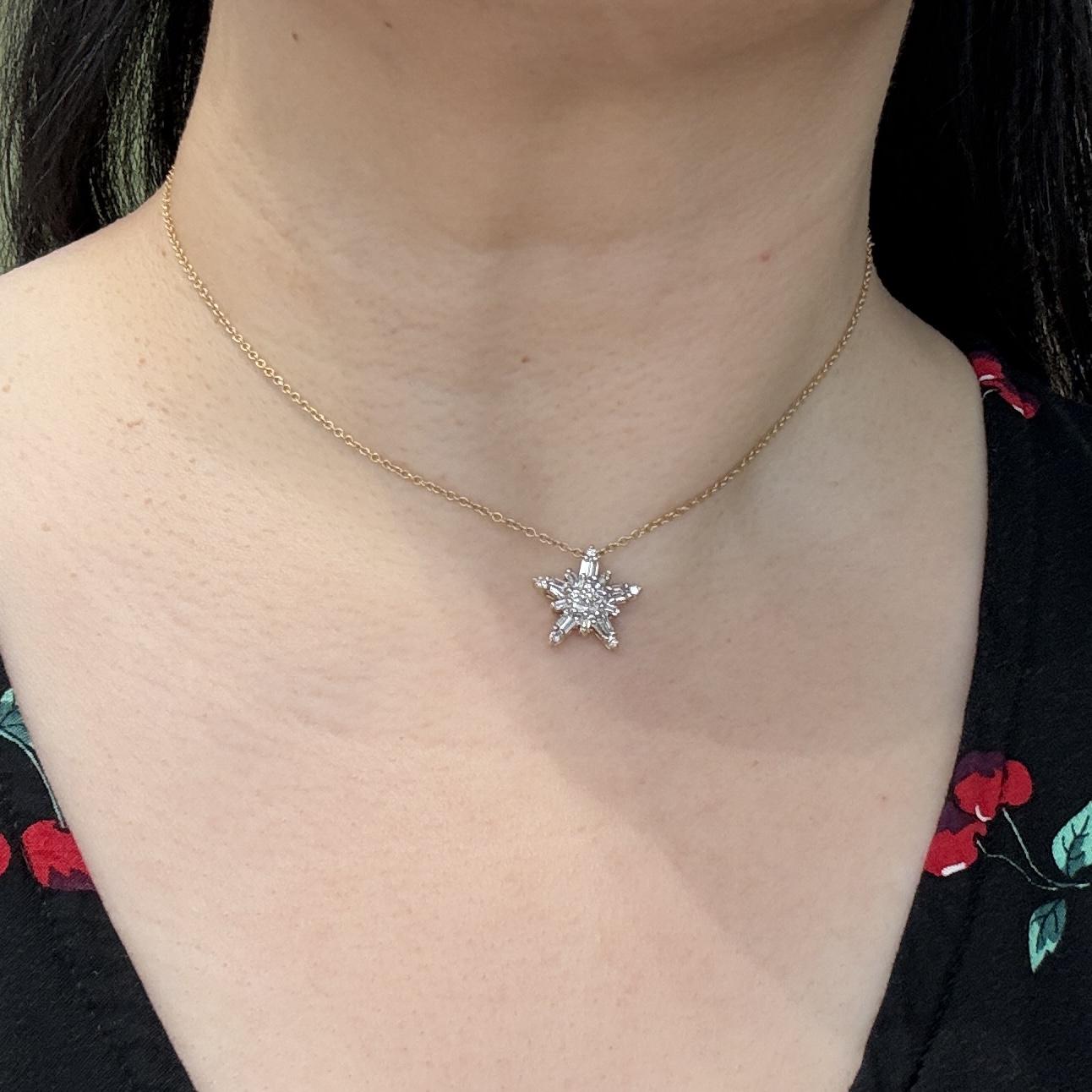 Diamond Star Cluster Necklace 14k White and Yellow Gold