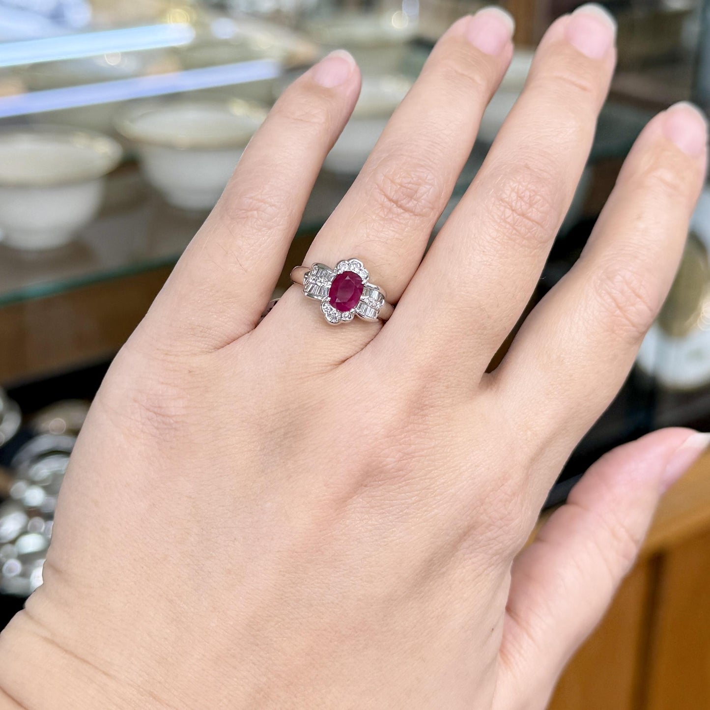 Estate Ruby and Diamond Ring Platinum