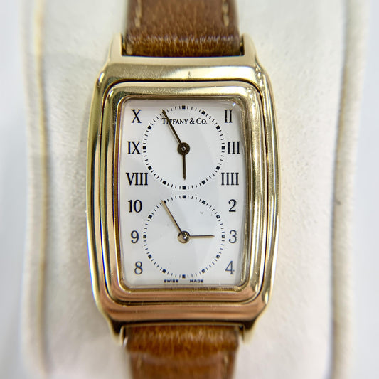 Vintage 1990's Tiffany & Co. Dual Time Quartz Flip Watch 18k Yellow Gold