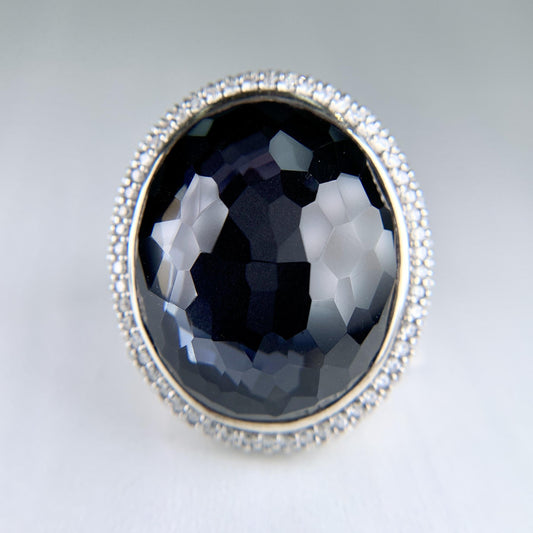 David Yurman Diamond Quartz and Hematite Statement Ring Sterling Silver