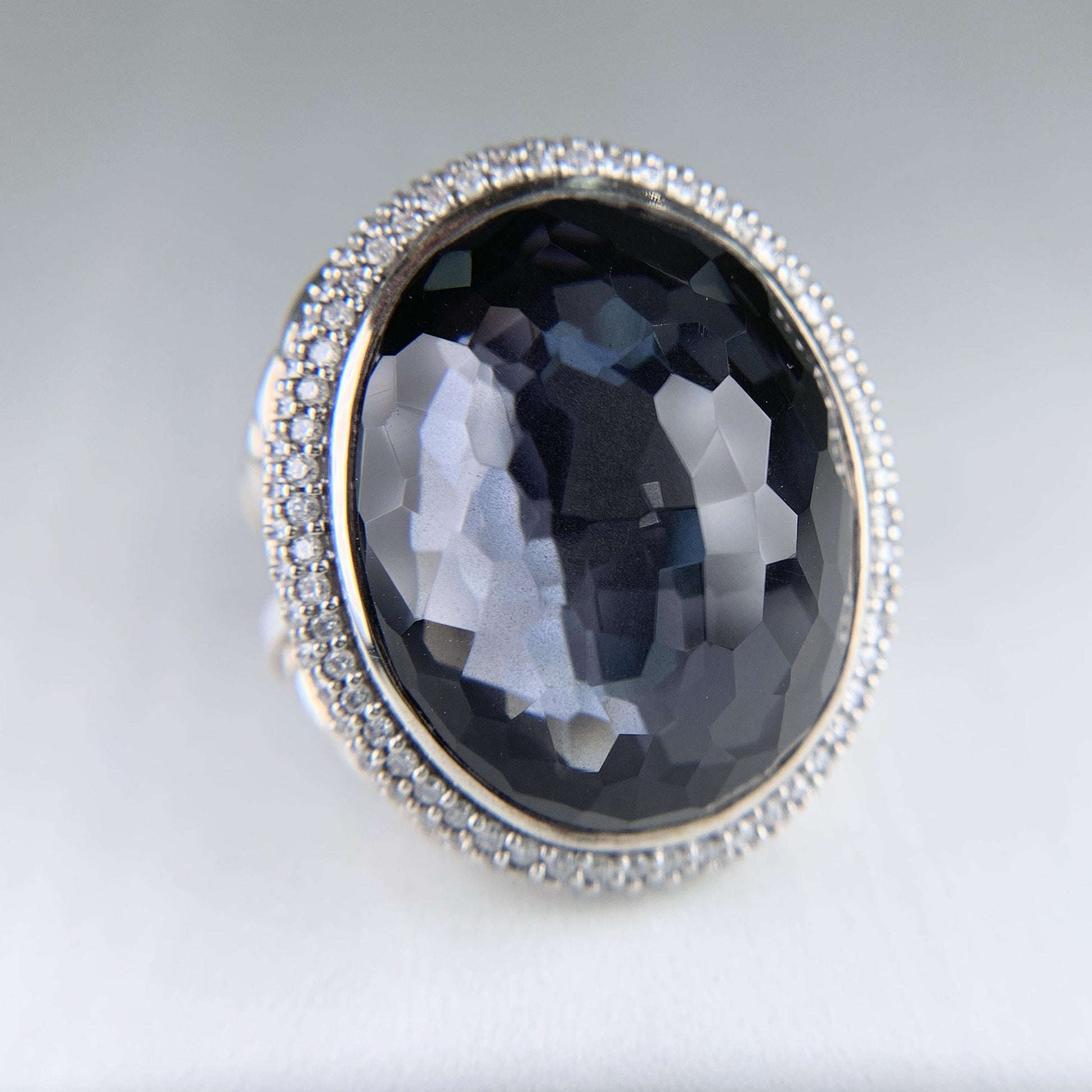 David Yurman Diamond Quartz and Hematite Statement Ring Sterling Silver