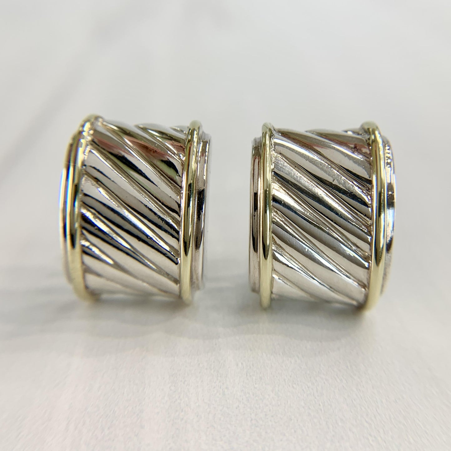 David Yurman Grooved Omega Back Earrings Silver and 14k Yellow Gold