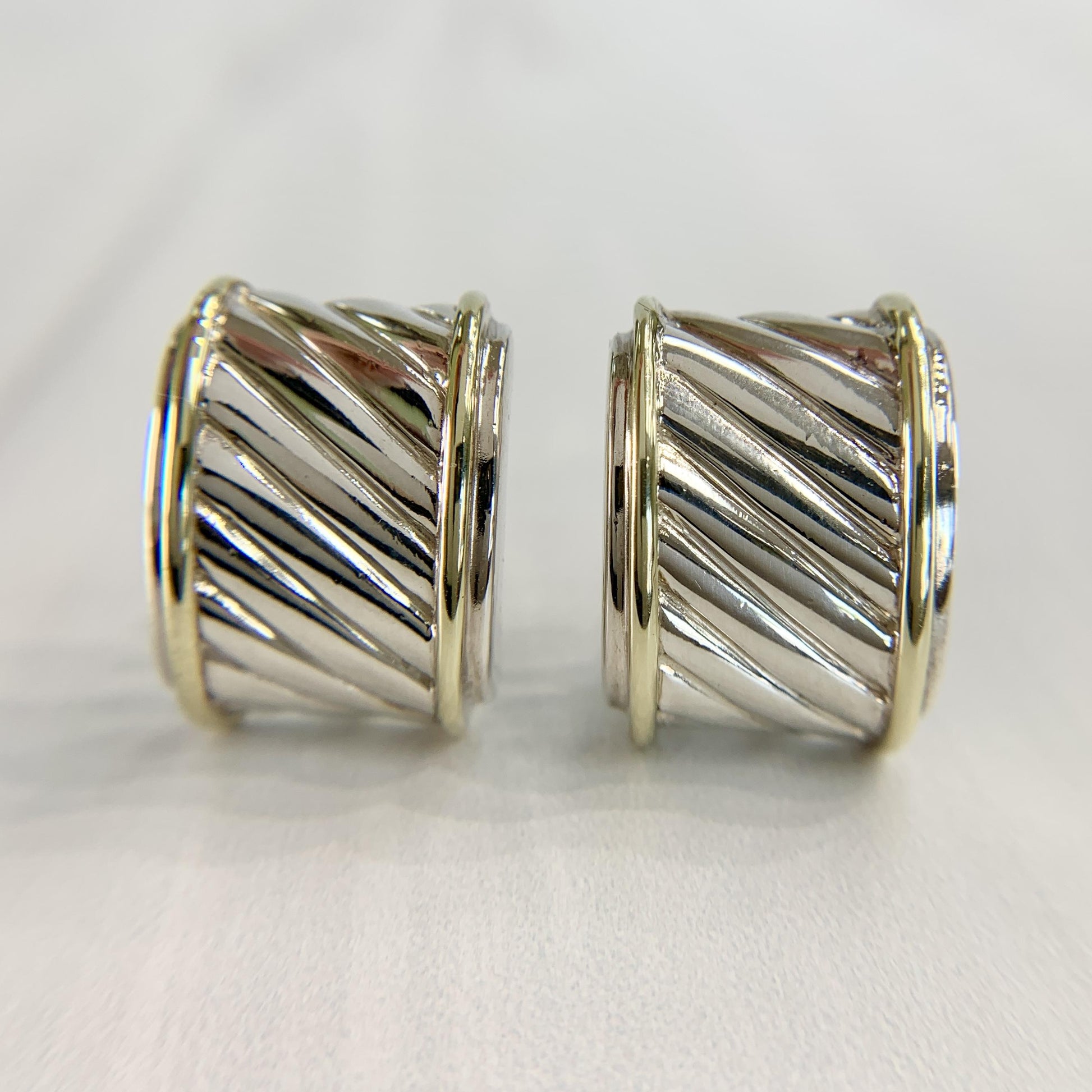 David Yurman Grooved Omega Back Earrings Silver and 14k Yellow Gold