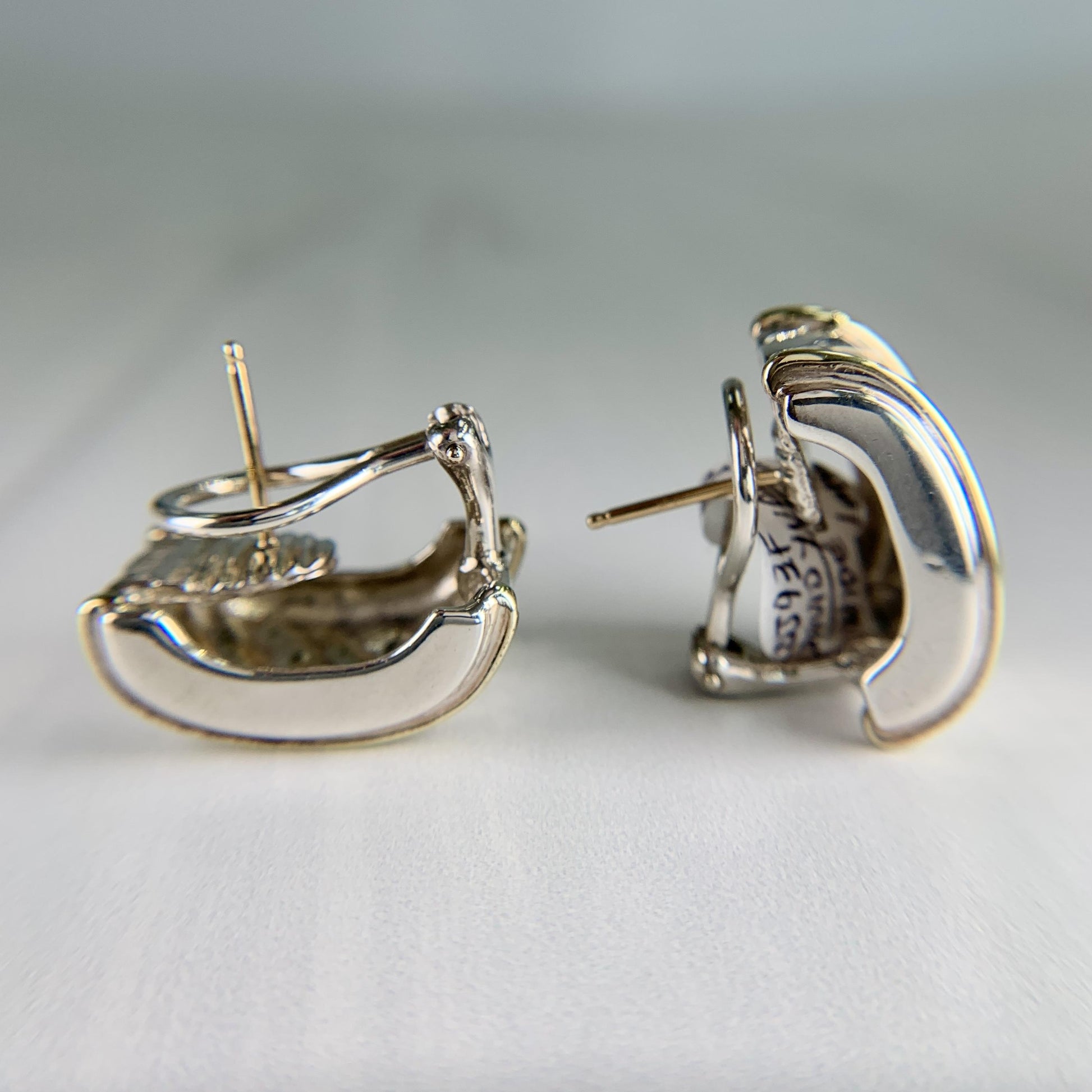 David Yurman Grooved Omega Back Earrings Silver and 14k Yellow Gold