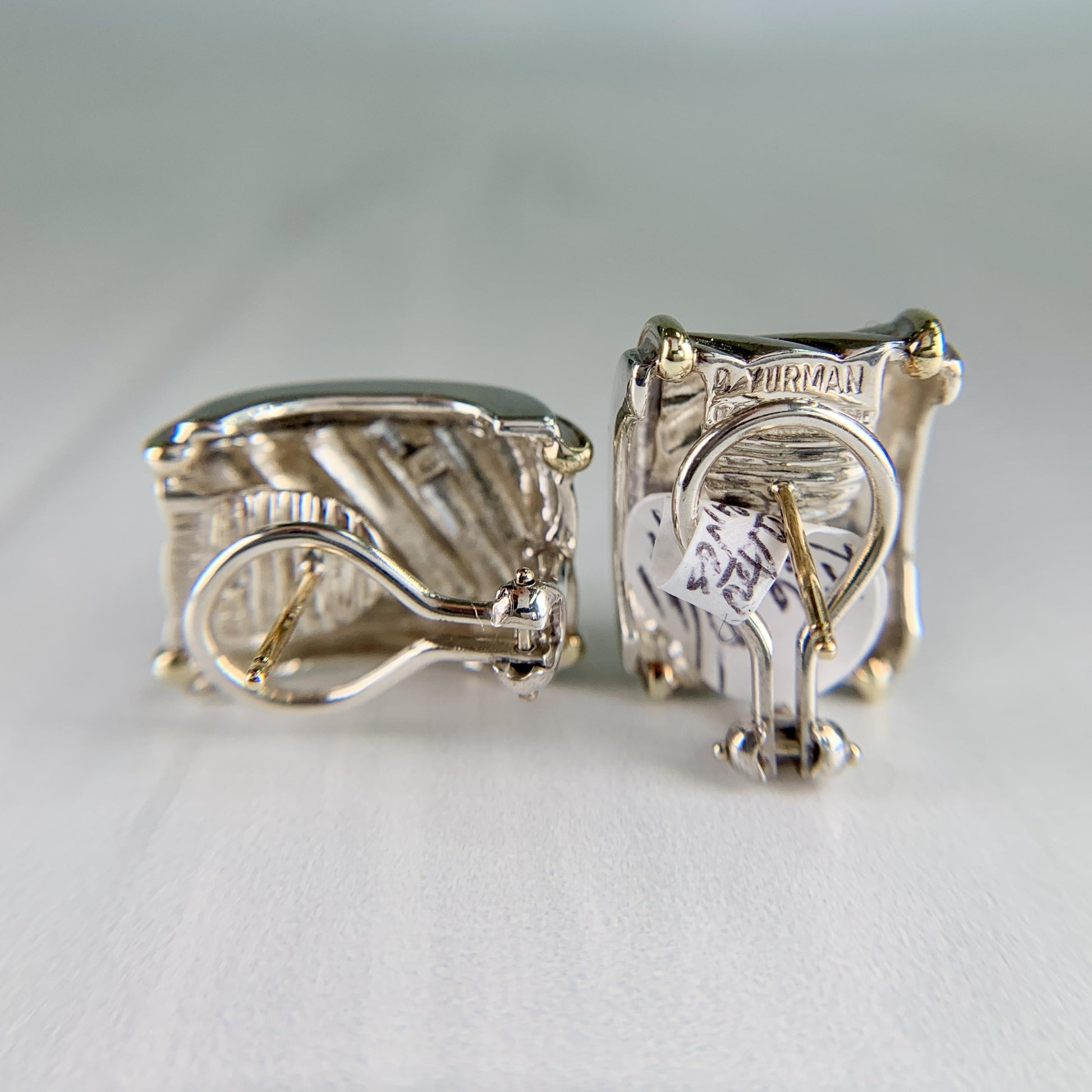 David Yurman Grooved Omega Back Earrings Silver and 14k Yellow Gold