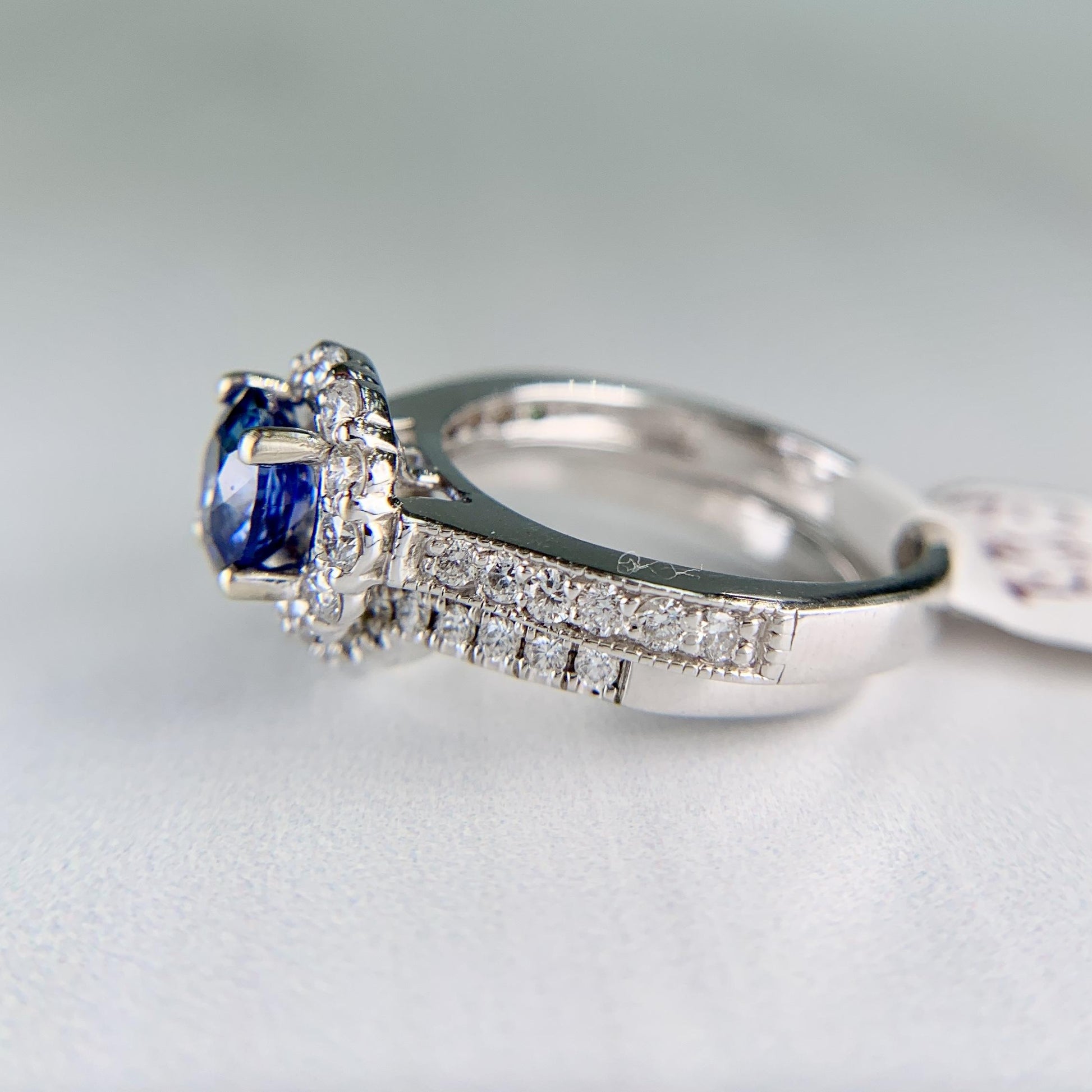 Ceylon Sapphire and Diamond Bridal Set Rings 14k White Gold