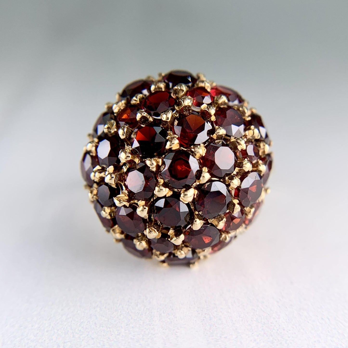 Vintage 1970's Red Garnet Cluster Ring 18k Yellow Gold