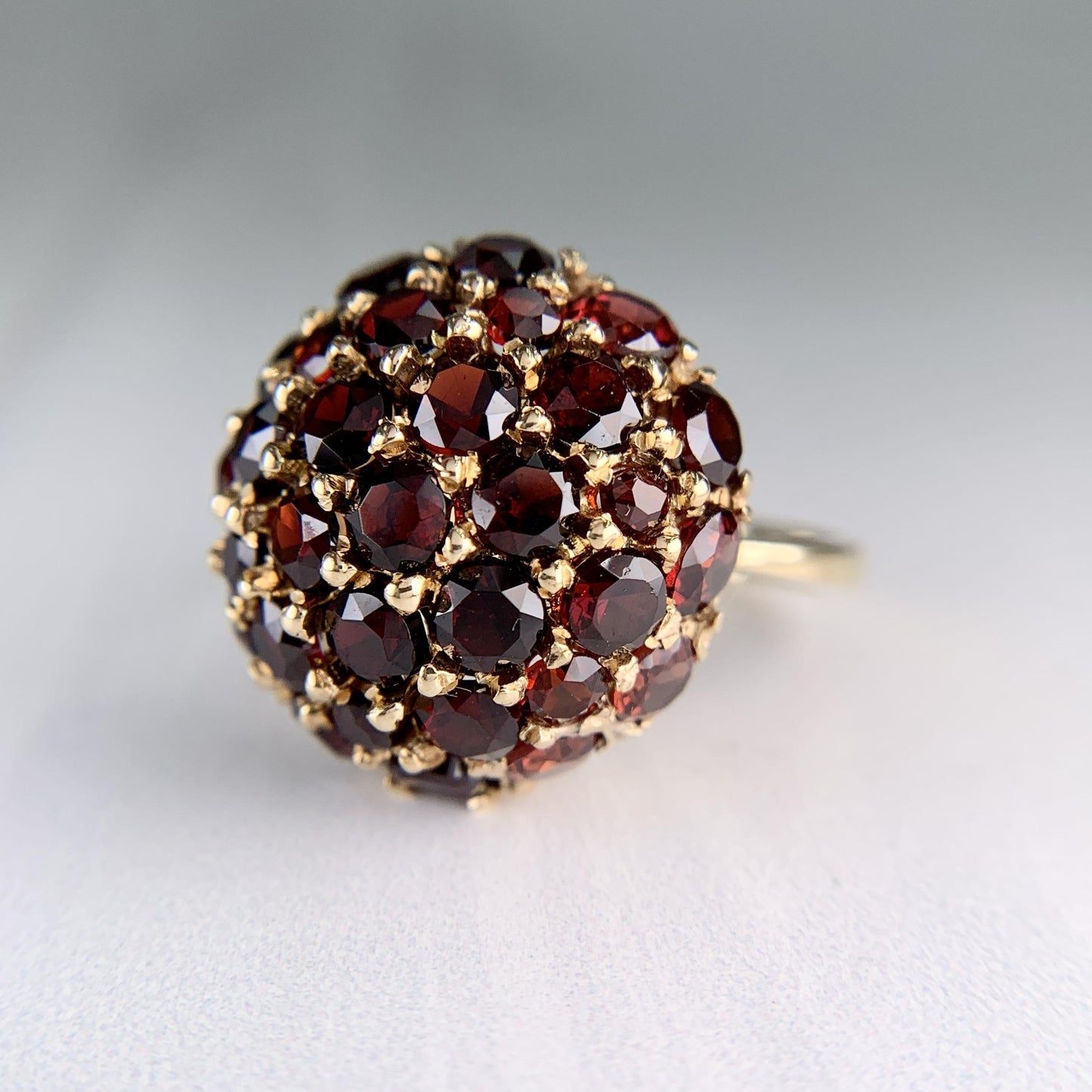 Vintage 1970's Red Garnet Cluster Ring 18k Yellow Gold