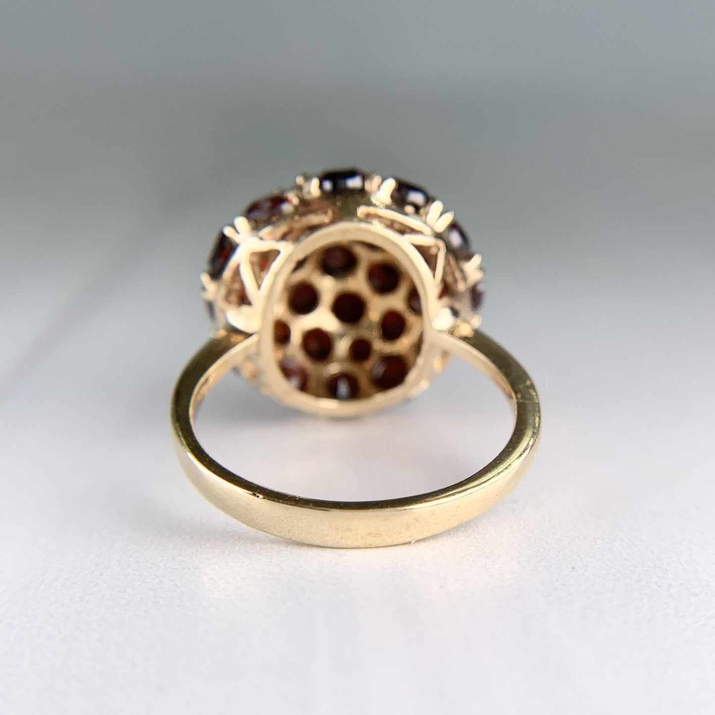 Vintage 1970's Red Garnet Cluster Ring 18k Yellow Gold