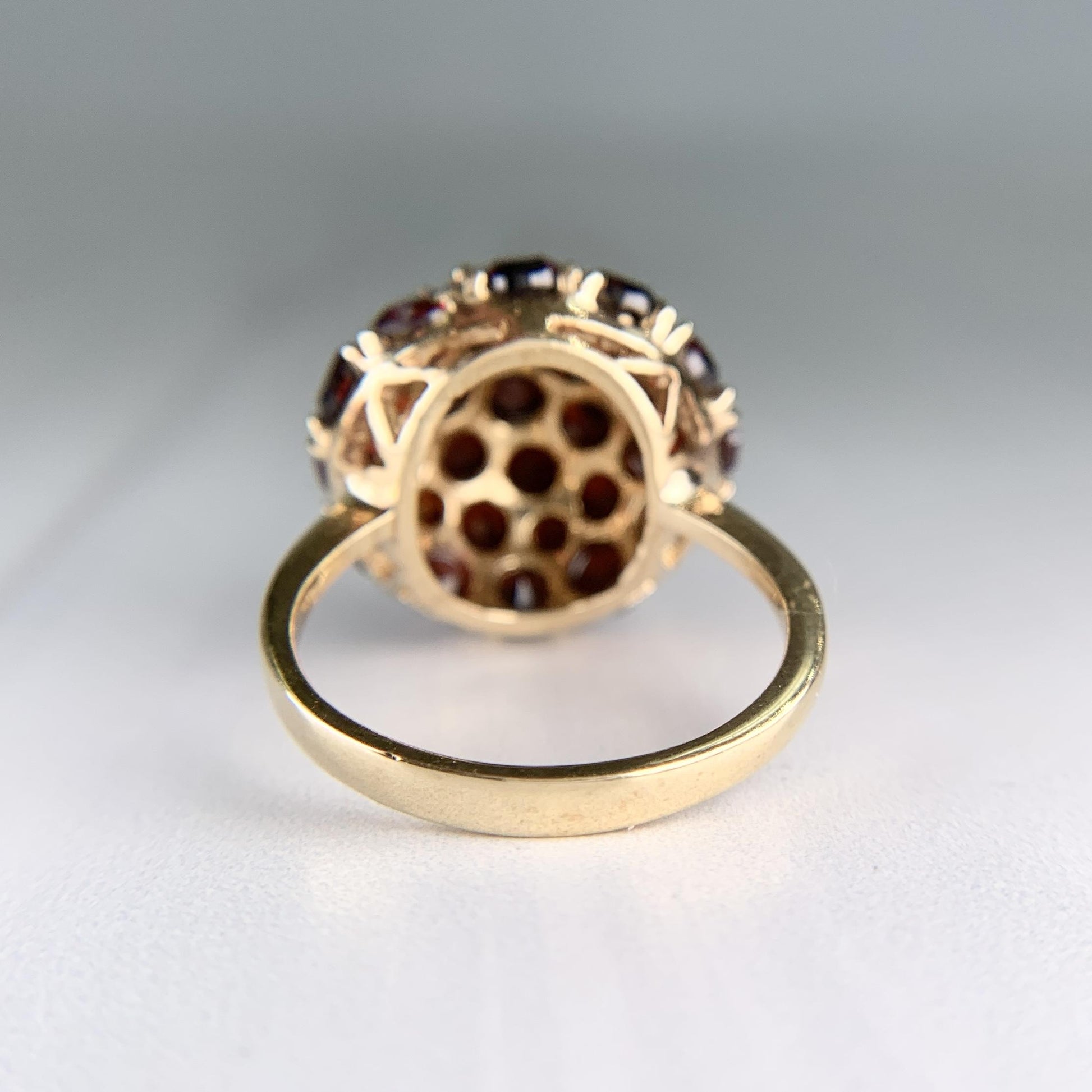 Vintage 1970's Red Garnet Cluster Ring 18k Yellow Gold