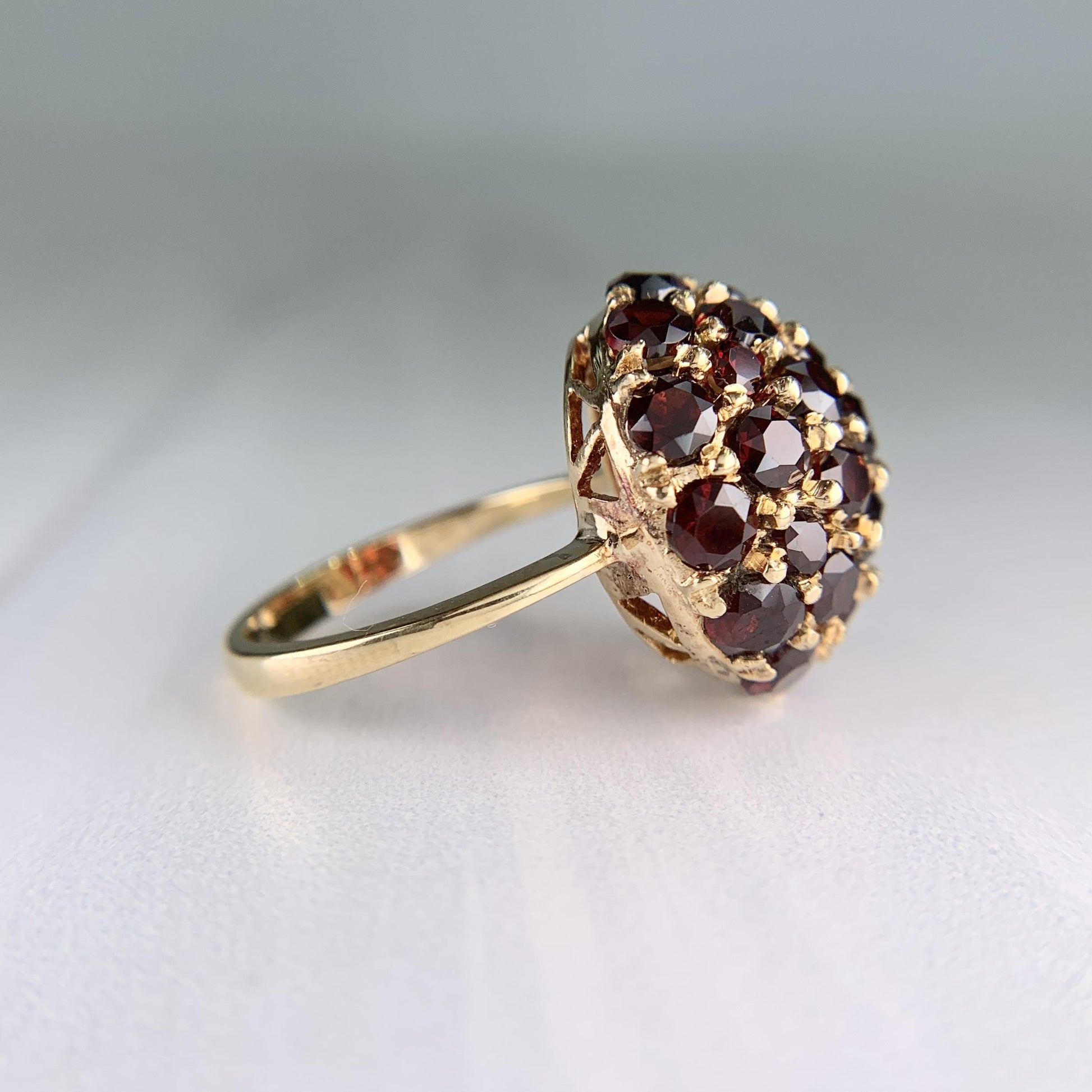 Vintage 1970's Red Garnet Cluster Ring 18k Yellow Gold