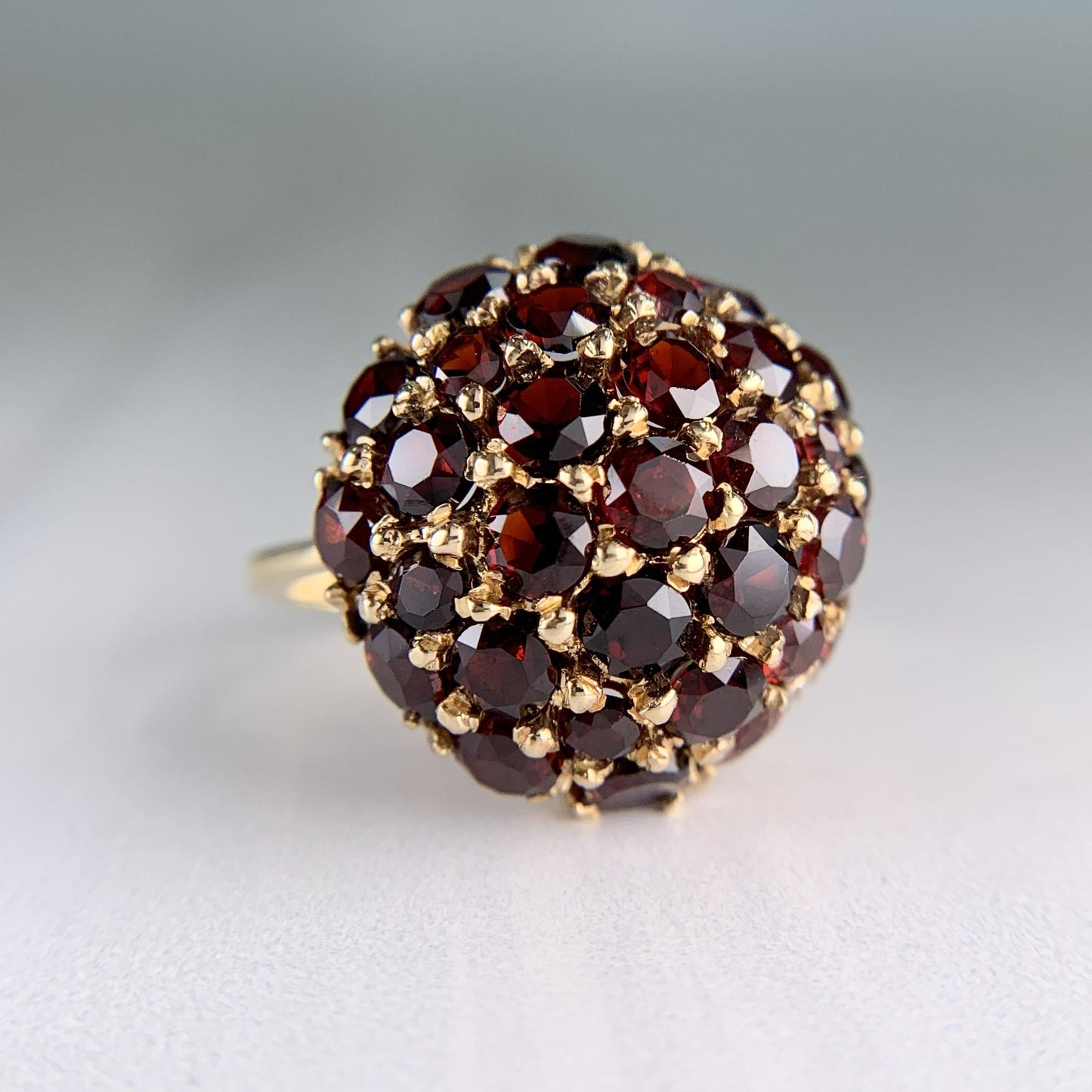 Vintage 1970's Red Garnet Cluster Ring 18k Yellow Gold