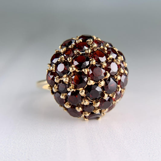 Vintage 1970's Red Garnet Cluster Ring 18k Yellow Gold