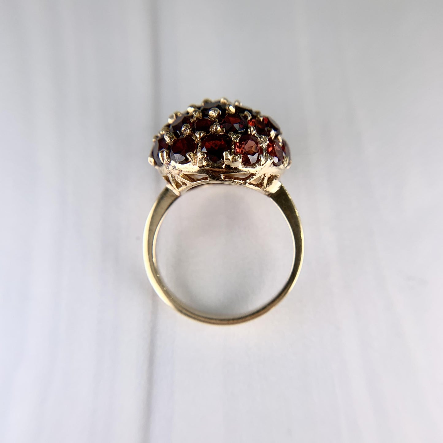 Vintage 1970's Red Garnet Cluster Ring 18k Yellow Gold