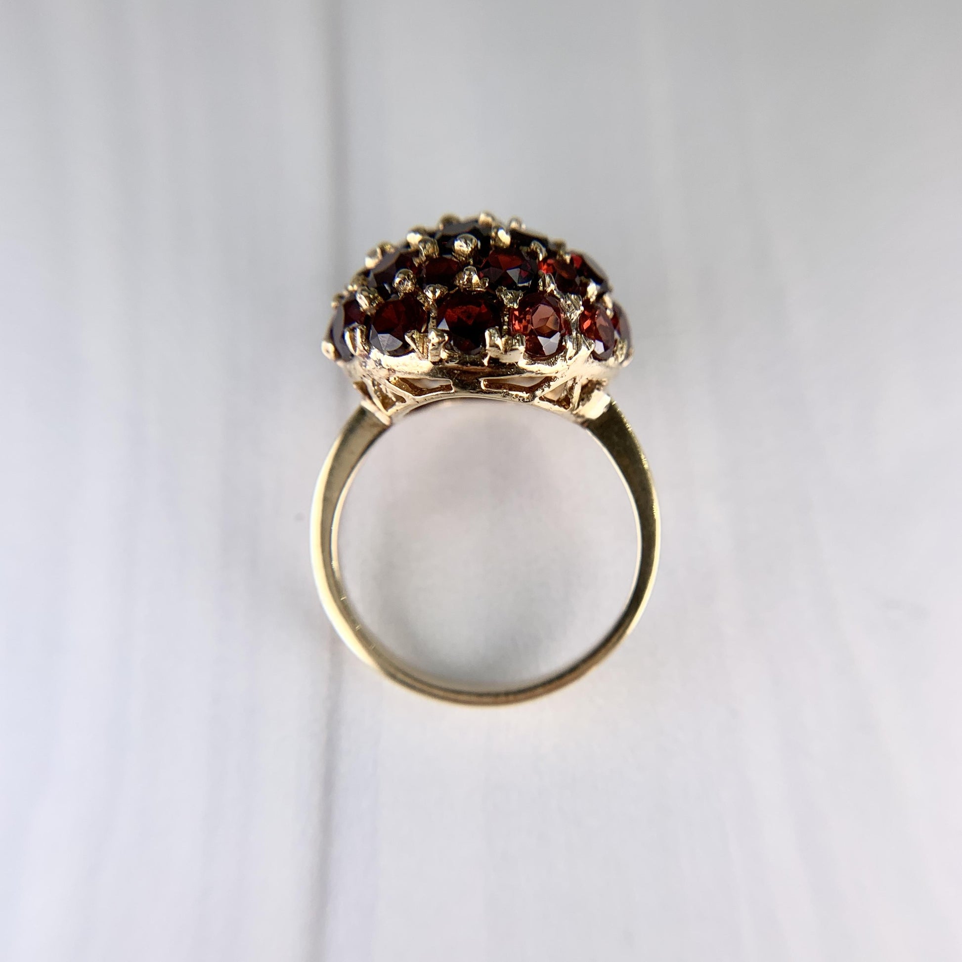 Vintage 1970's Red Garnet Cluster Ring 18k Yellow Gold