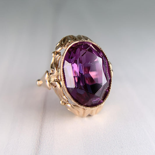 Vintage Russian Lab Grown Color Change Sapphire Ring 14k Rose Gold