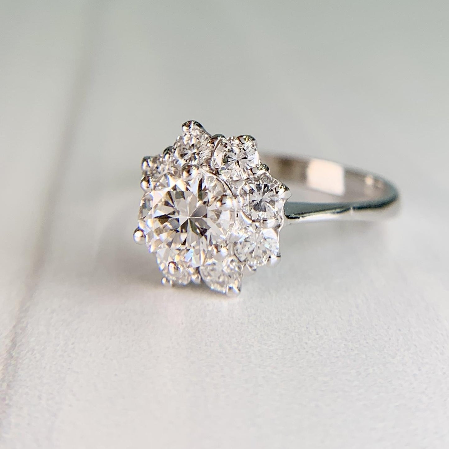 Vintage Diamond Halo Engagement Ring 18k White Gold