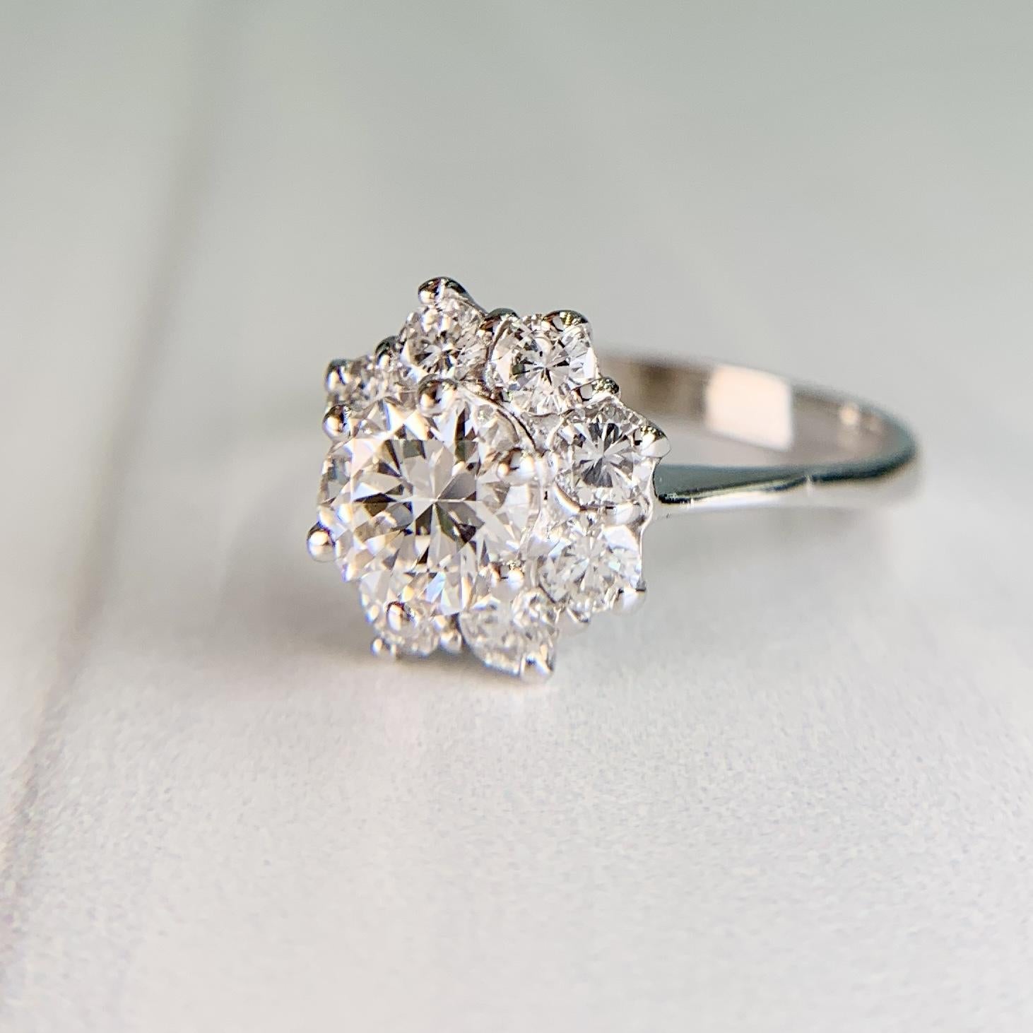 Vintage Diamond Halo Engagement Ring 18k White Gold