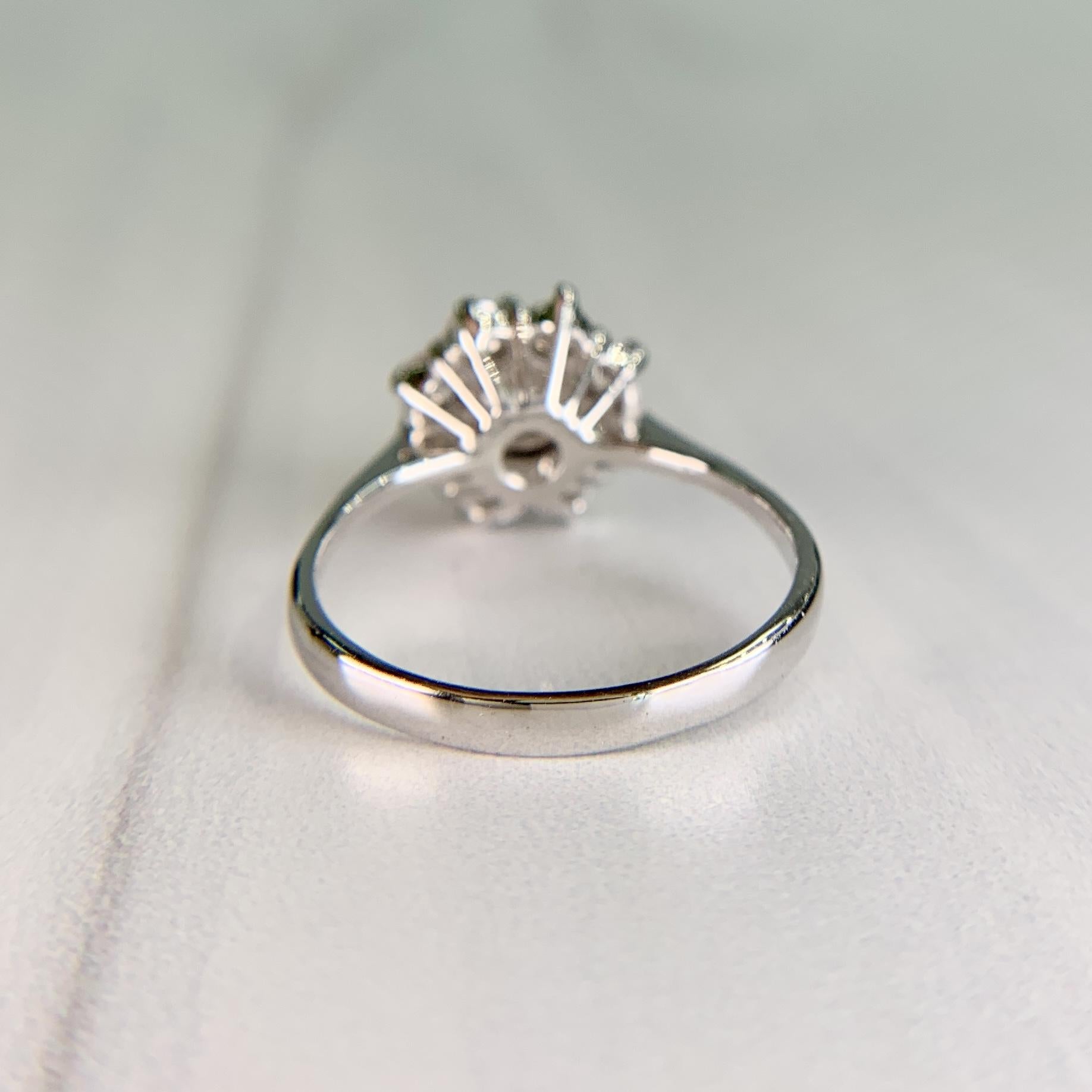 Vintage Diamond Halo Engagement Ring 18k White Gold