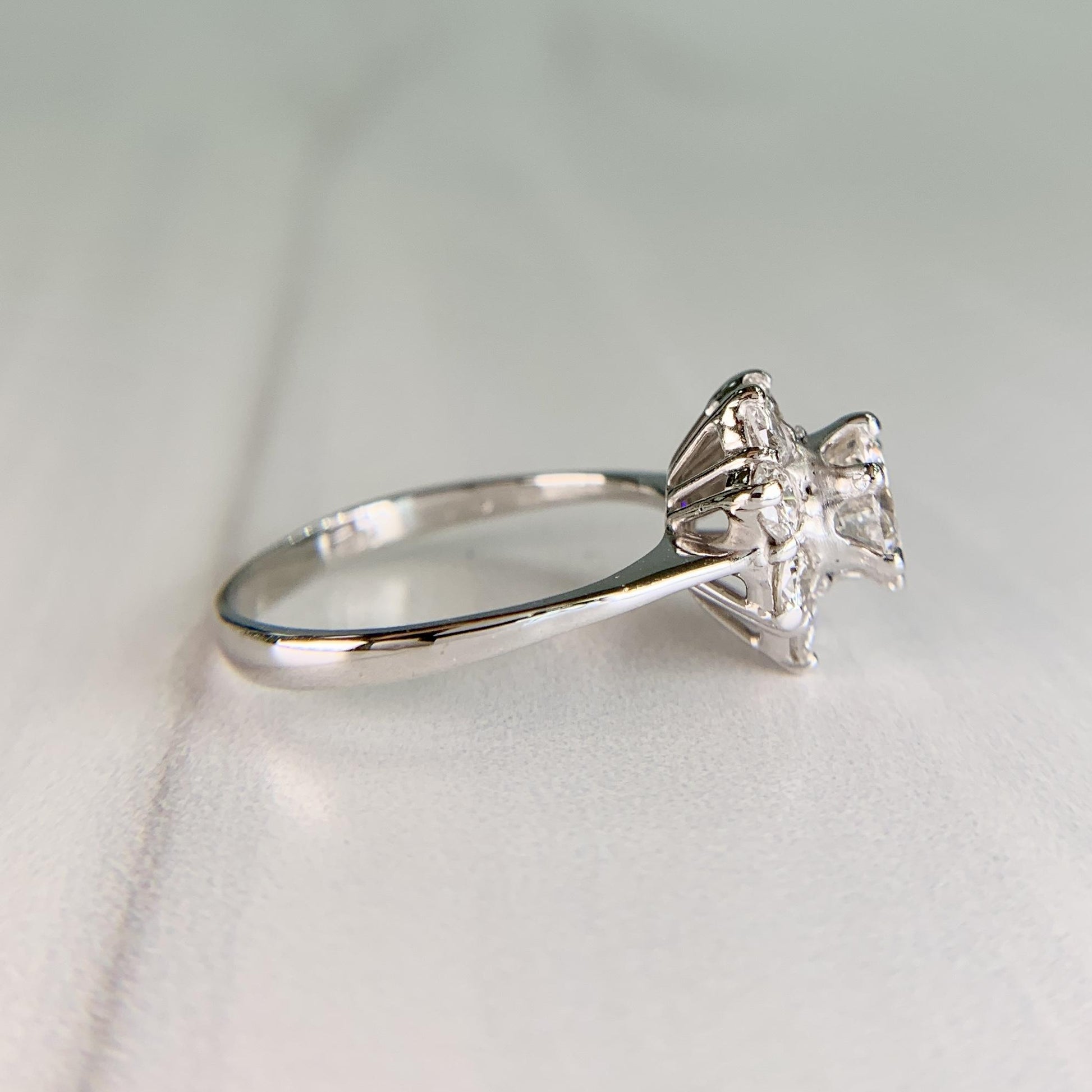 Vintage Diamond Halo Engagement Ring 18k White Gold