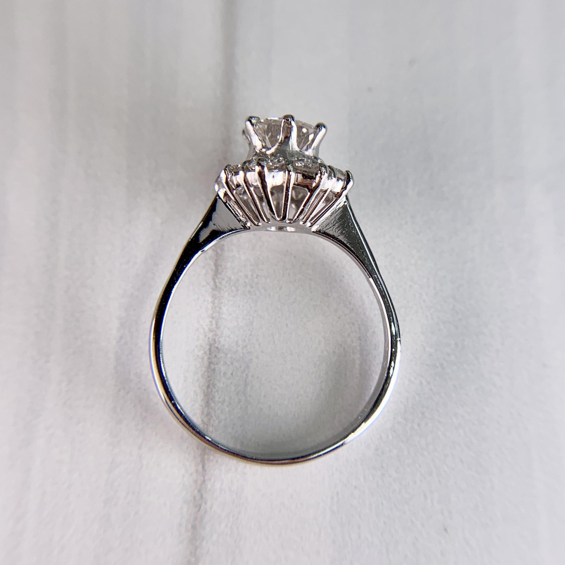 Vintage Diamond Halo Engagement Ring 18k White Gold