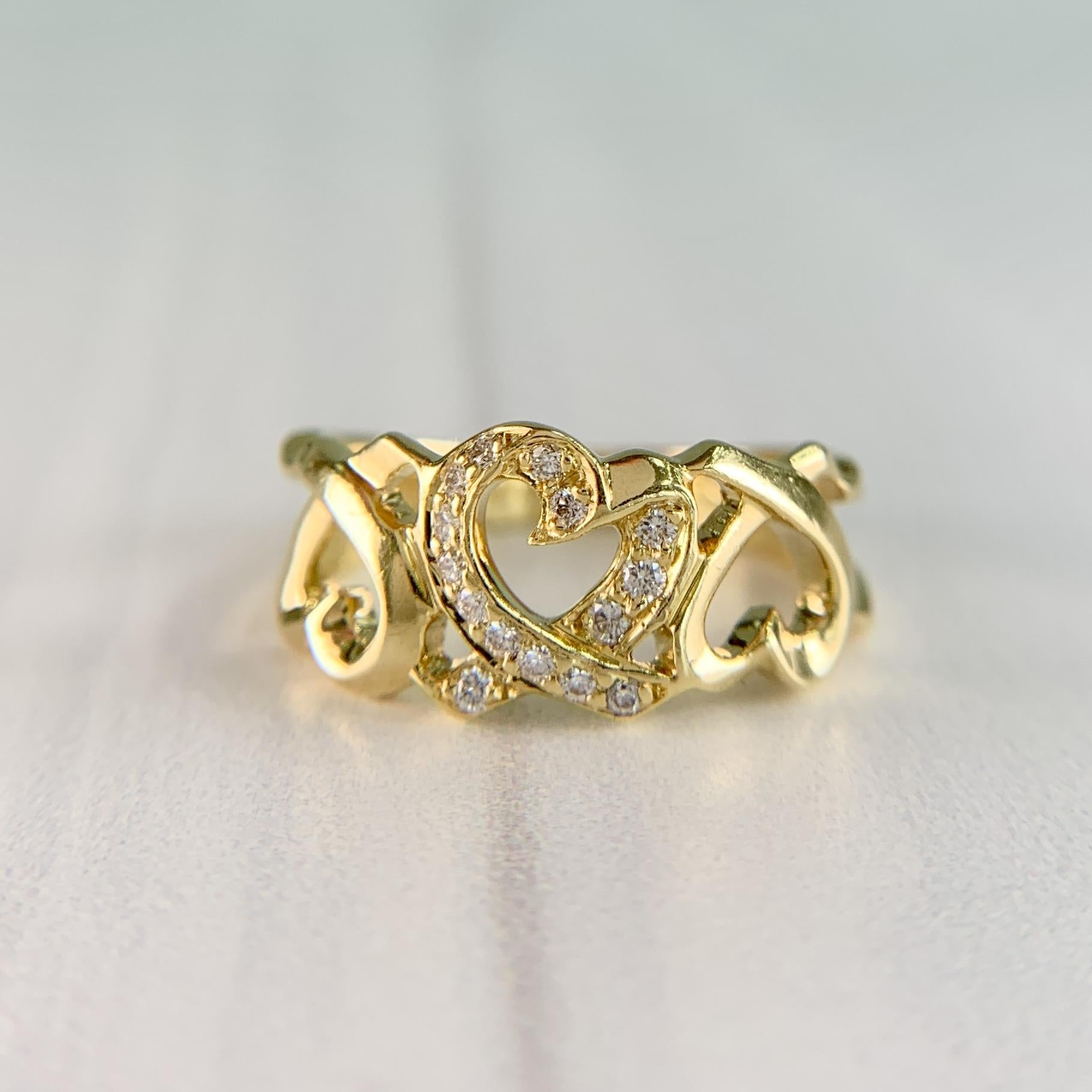 Tiffany & Co. Paloma Picasso Loving Hearts Diamond Ring 18k Yellow Gold
