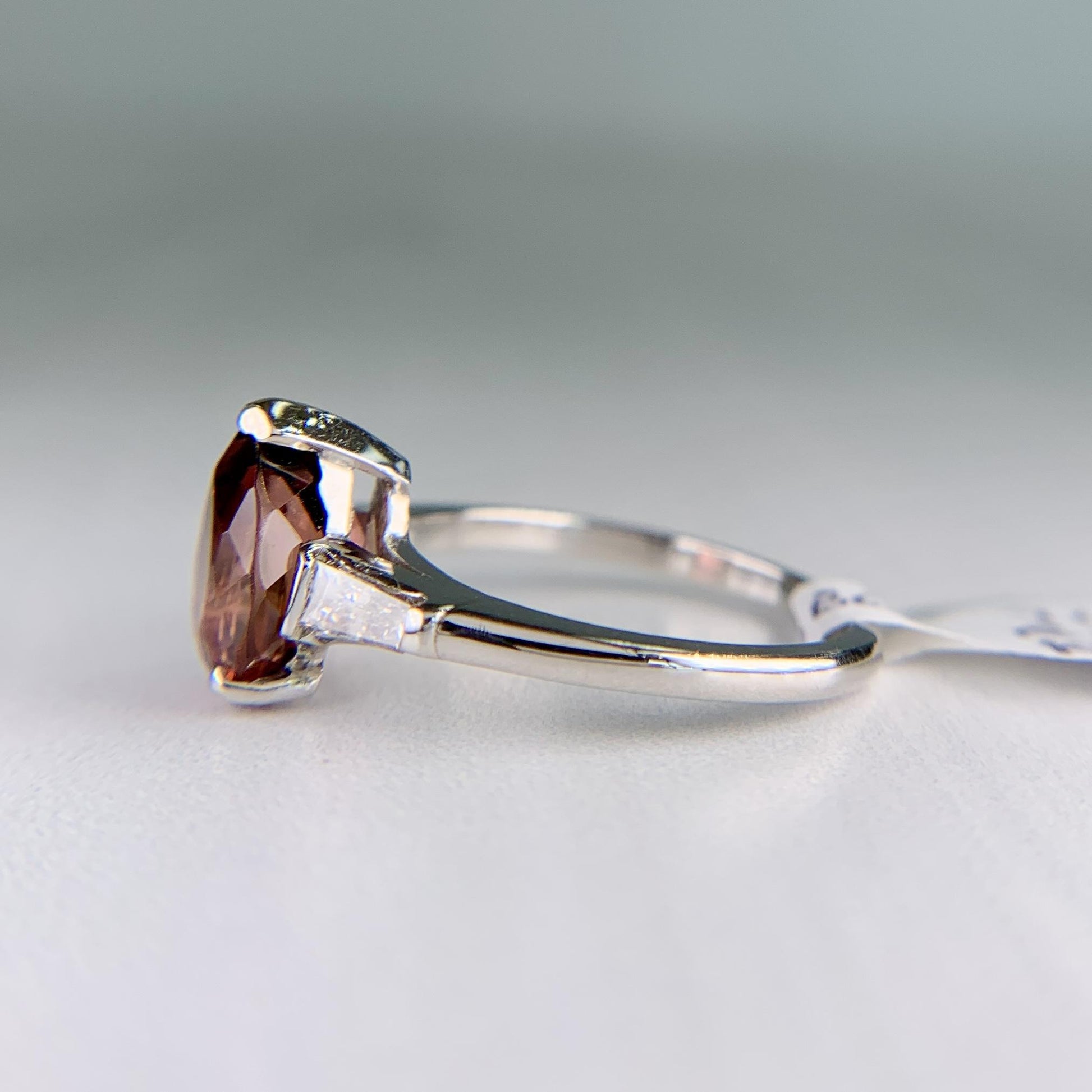 Vintage Pink Tourmaline Pear and Diamond Baguette Ring Platinum