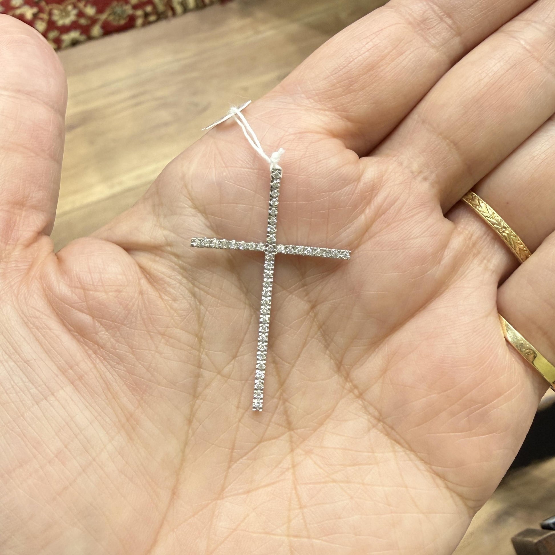 Medium Diamond Cross Pendant 14k White Gold