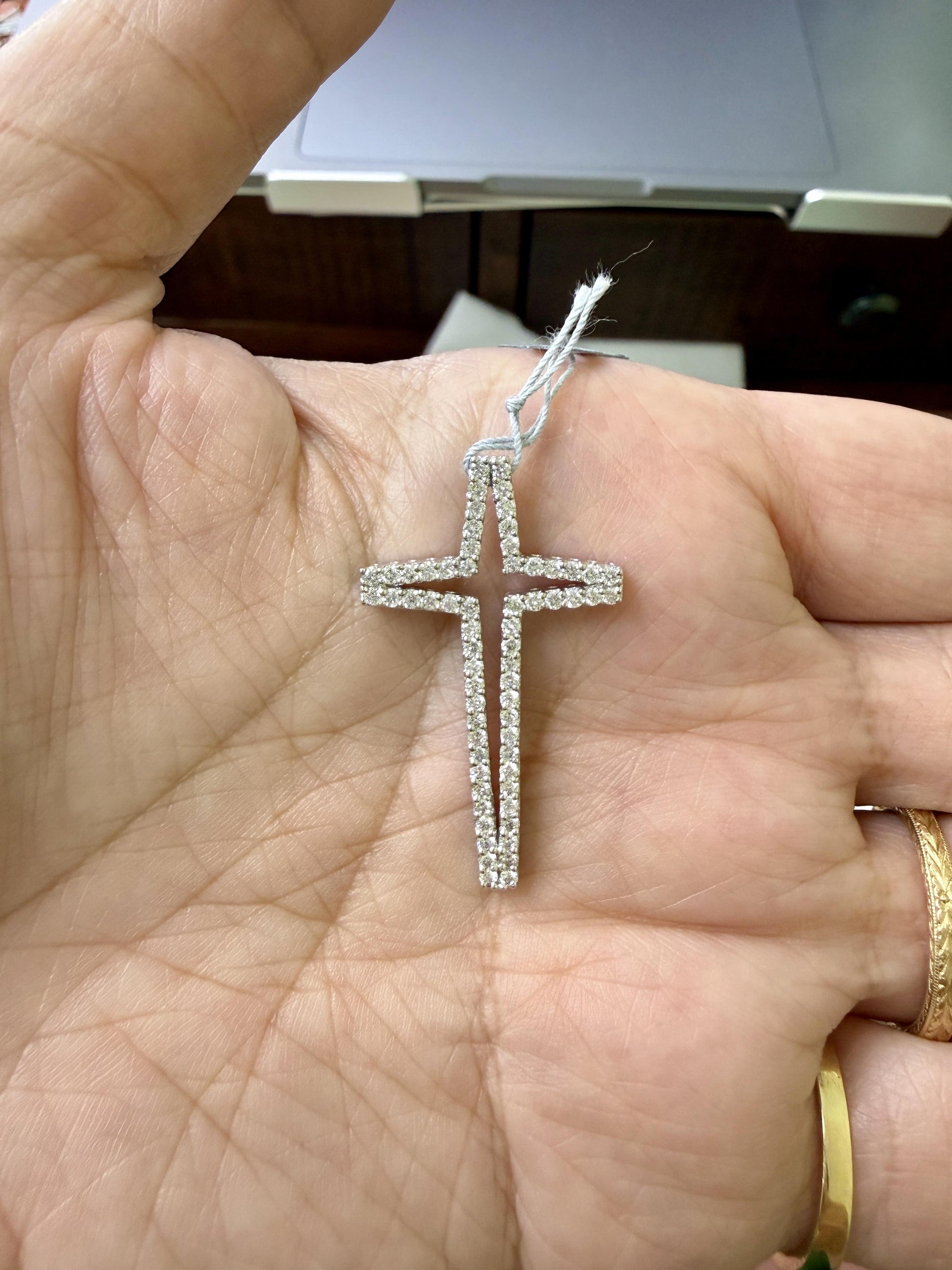 Cut Out Diamond Cross Pendant Necklace 18k White Gold