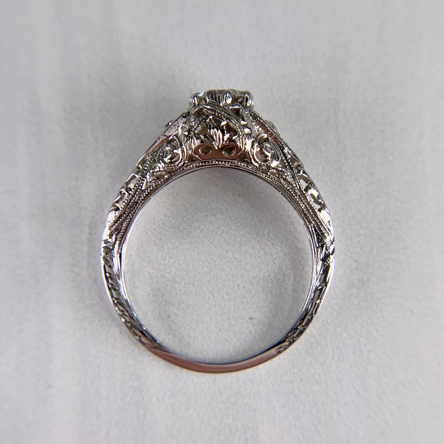 Antique 1914 Art Deco Transitional Diamond Filigree Ring 18k White Gold